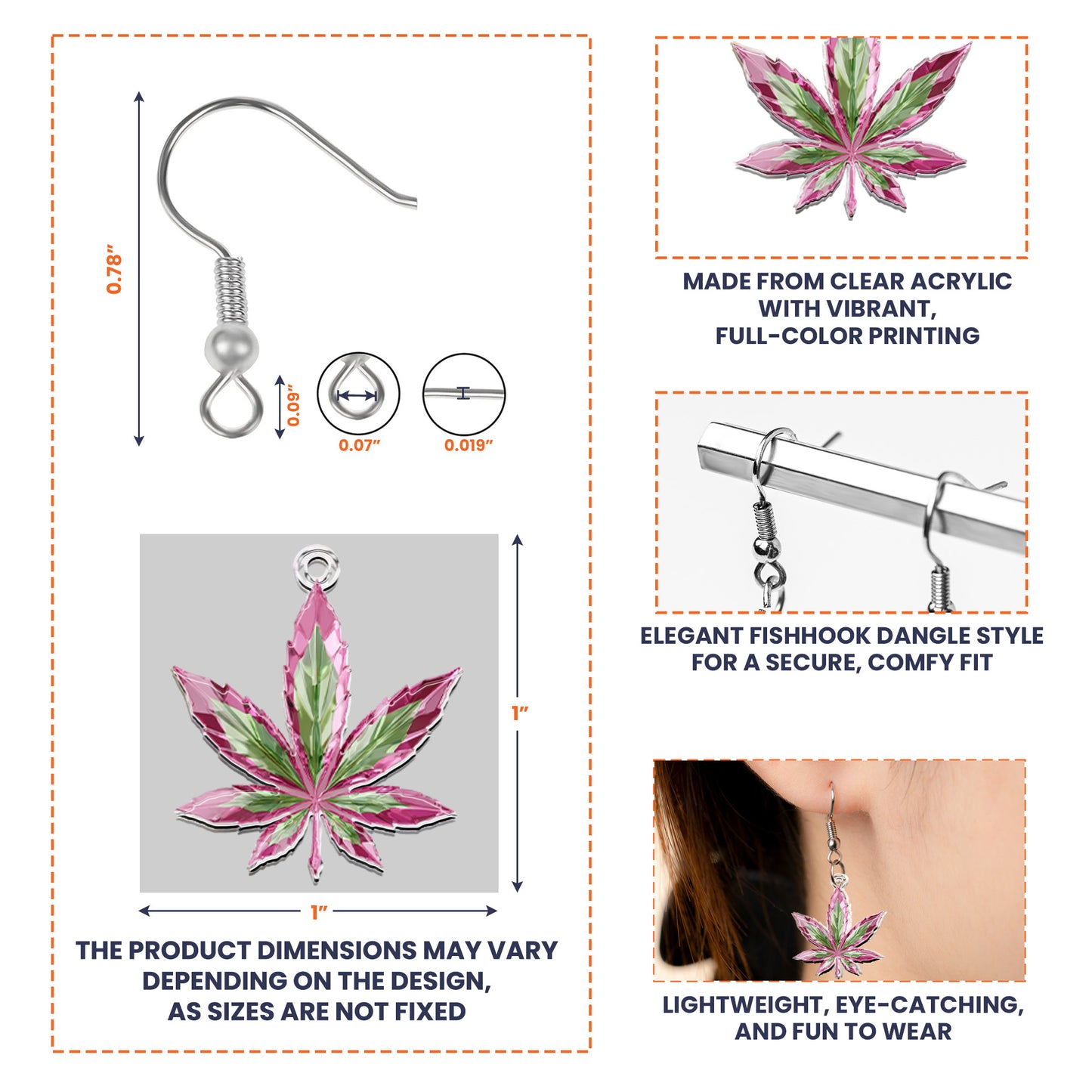 Pink Stoner Chick Magical Leaf - Personalized Acrylic Earrings