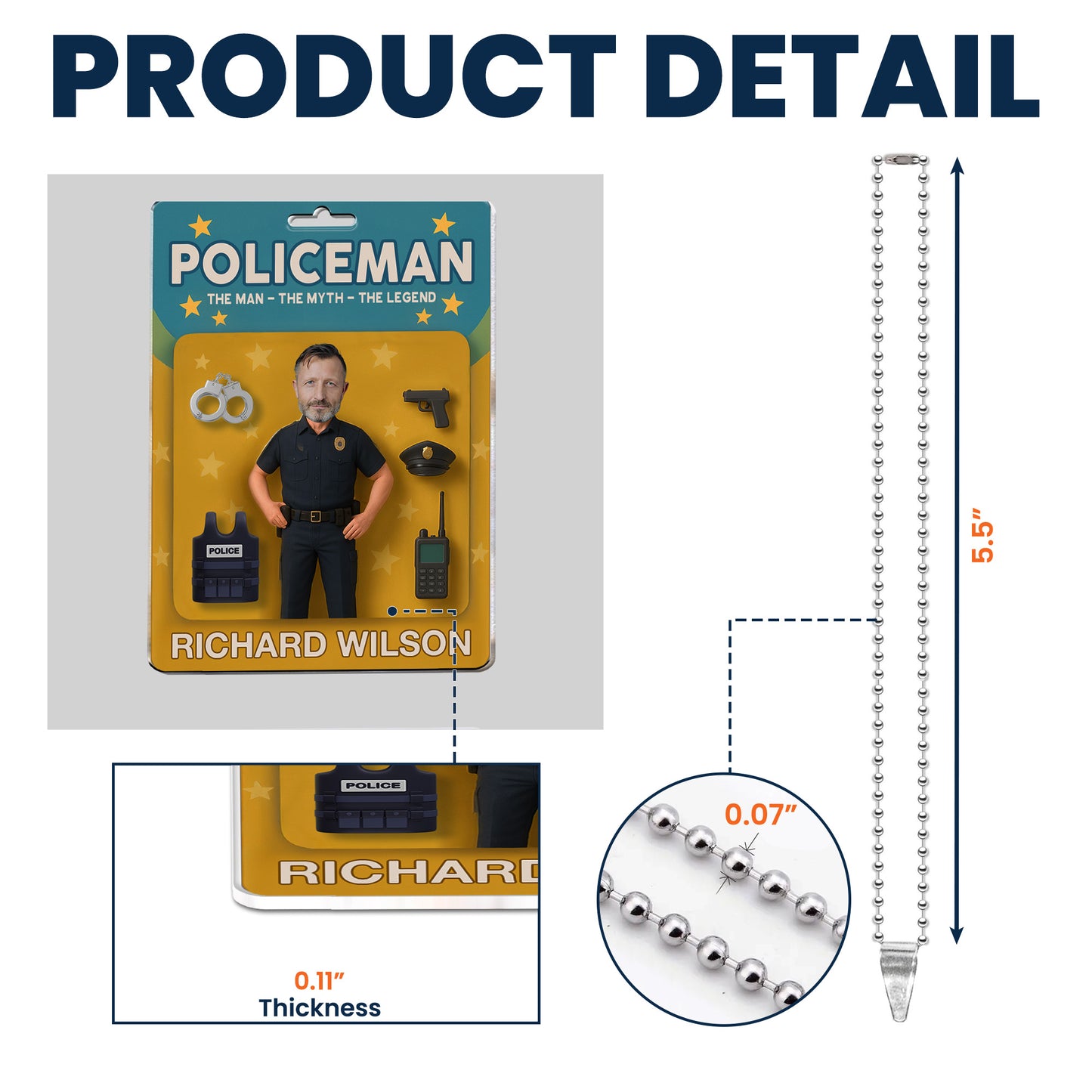 Policeman The Man The Myth The Legend - Personalized Photo Rear View Mirror Accessory