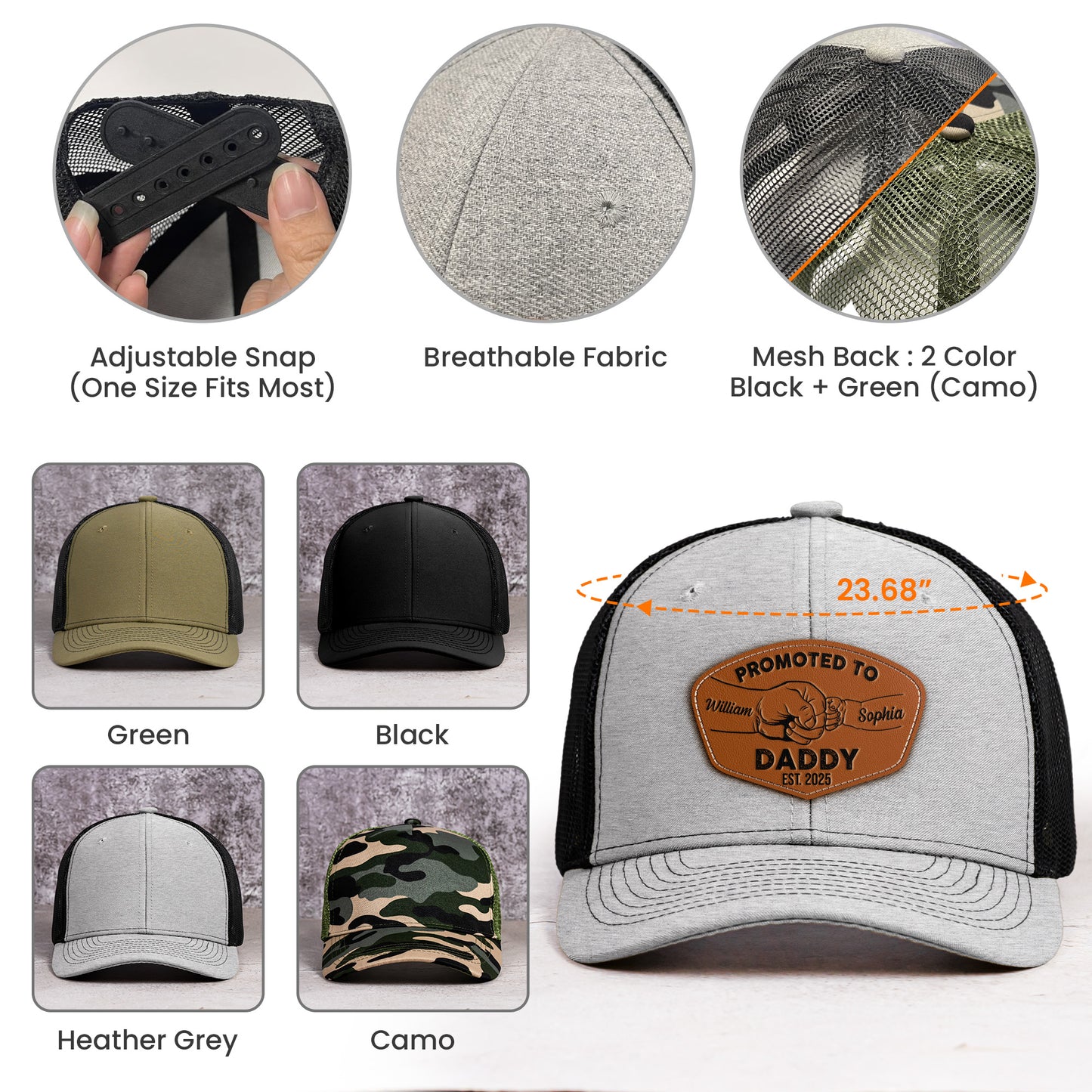 Promoted To Dad, Papa, Mom, Grandma - 1st Father's Day - Personalized Leather Patch Hat