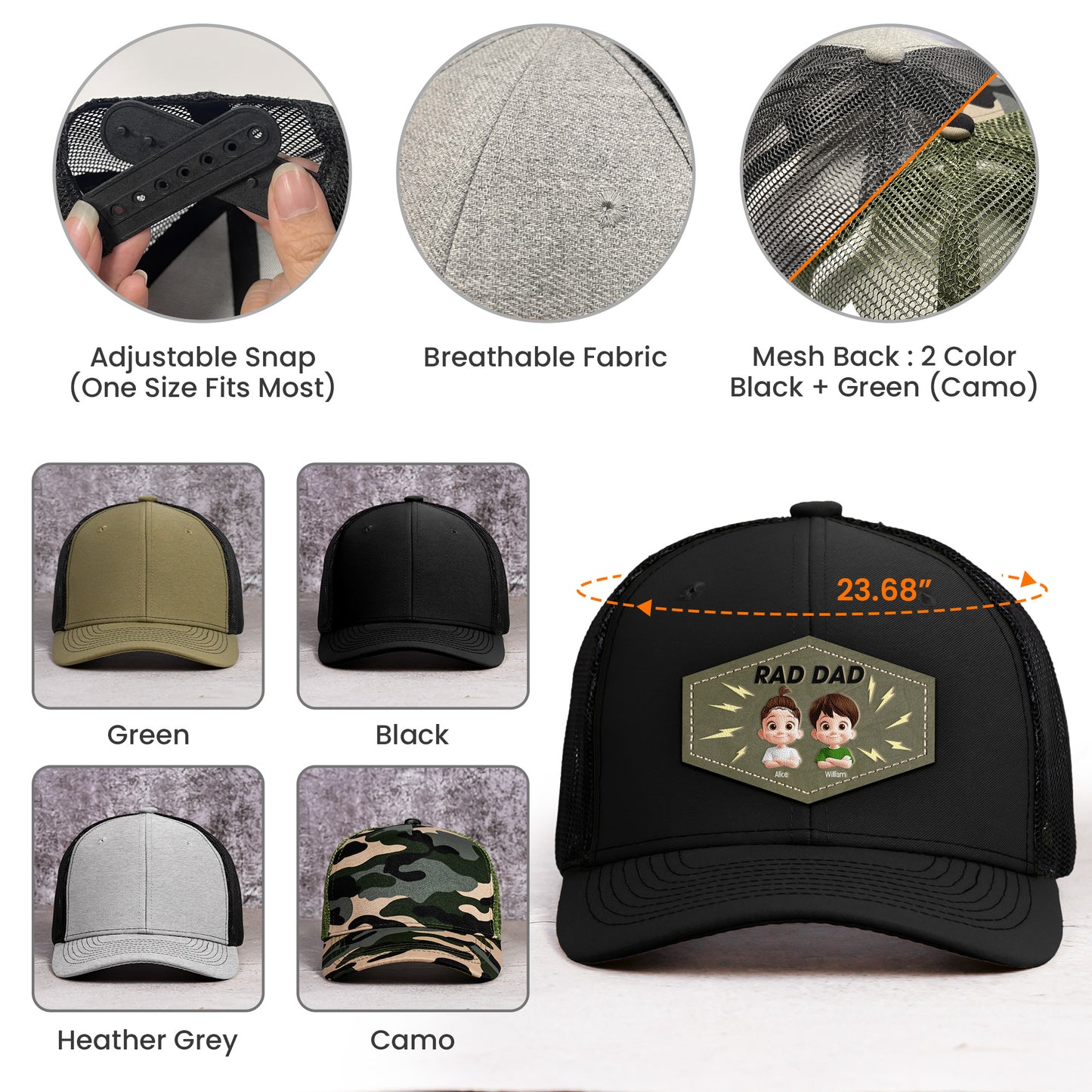 Rad Dad, Boy Dad, Girl Dad - Personalized Leather Patch Hat