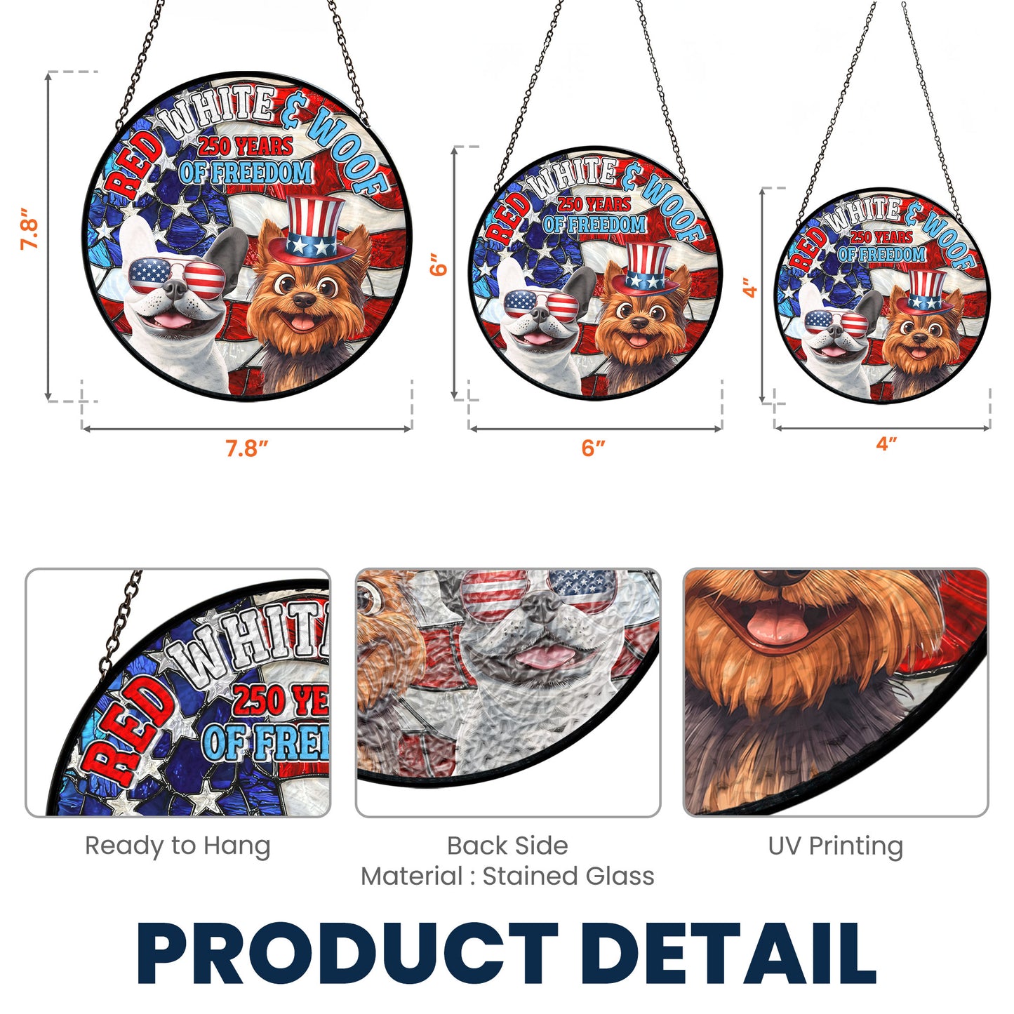 Red White & Woof - 250Th Anniversary - Personalized Stained Glass Window Hanging Suncatcher