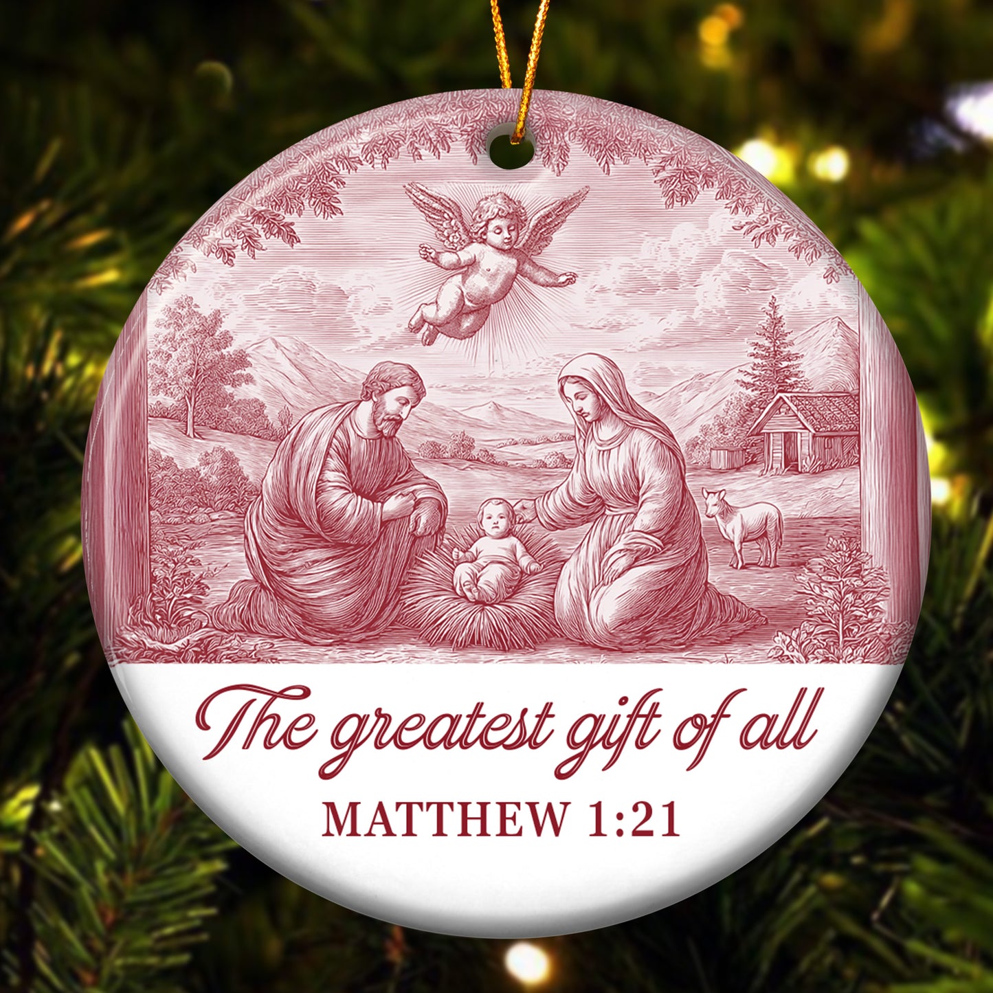 Nativity Scene Blue Toile De Jouy Christmas Holy Family - Ceramic Ornament