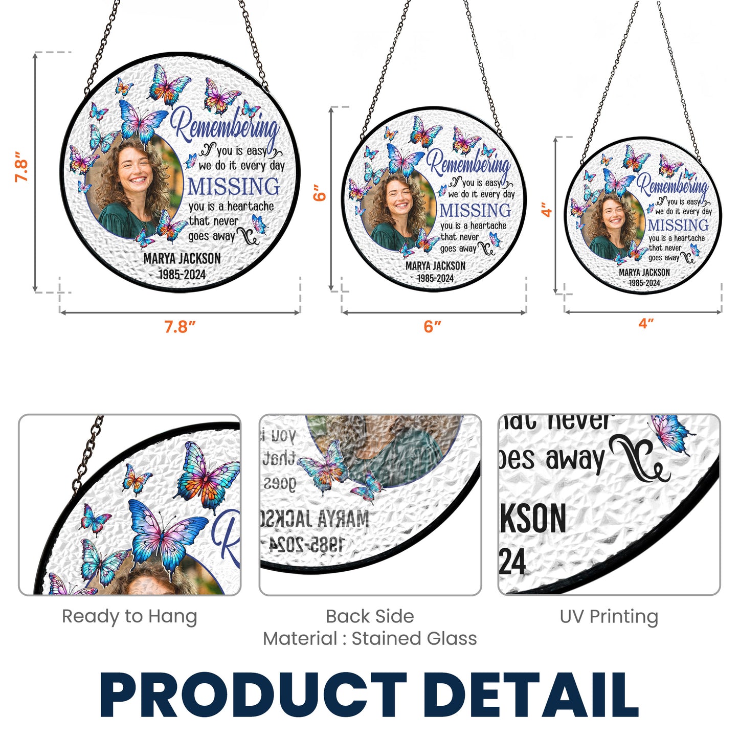 Remembering You - Personalized Photo Stained Glass Window Hanging Suncatcher