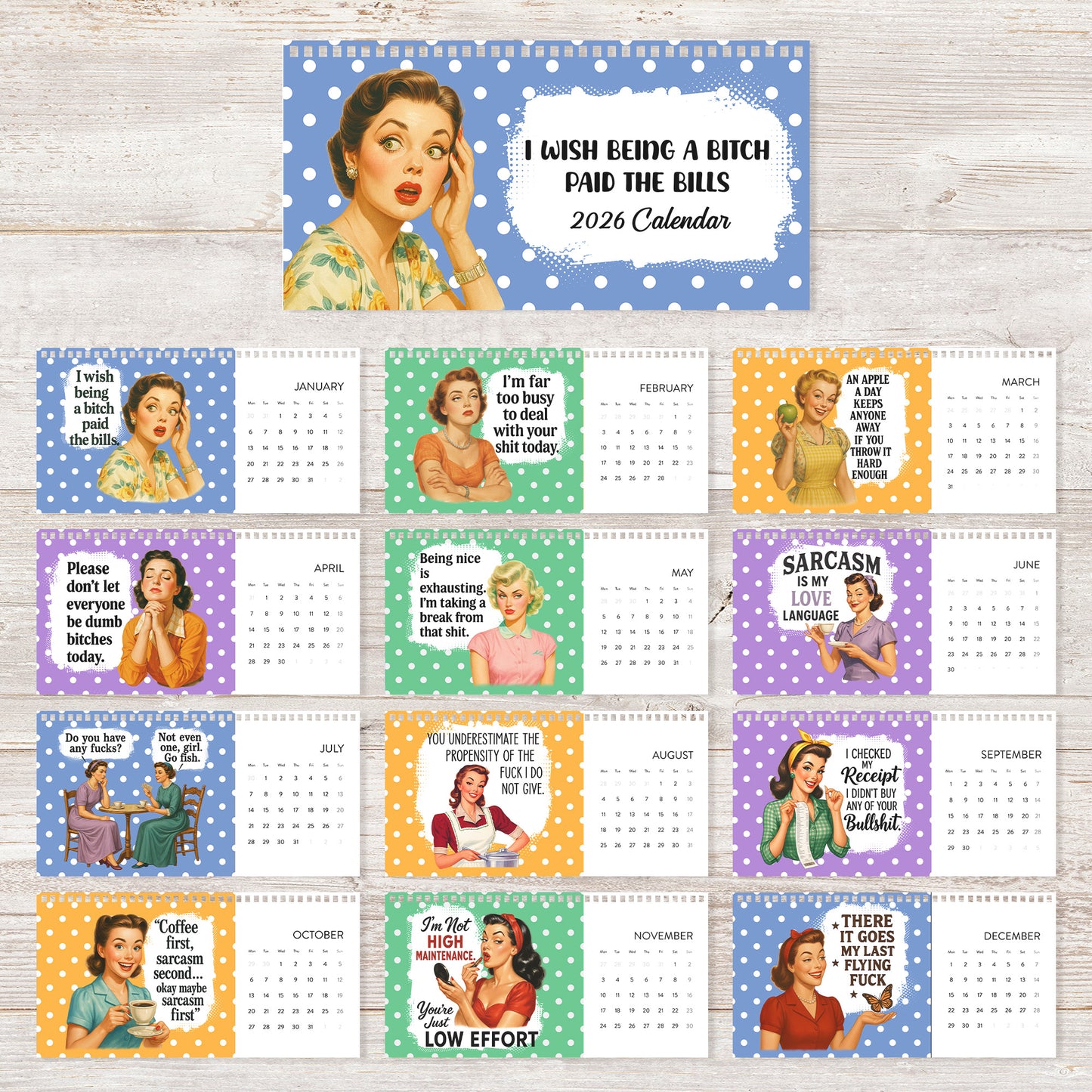 Retro Funny Sarcastic - Self Gift, Christmas Exchange Gift For Coworkers, Her, Him - Standing Desk Calendar 2026
