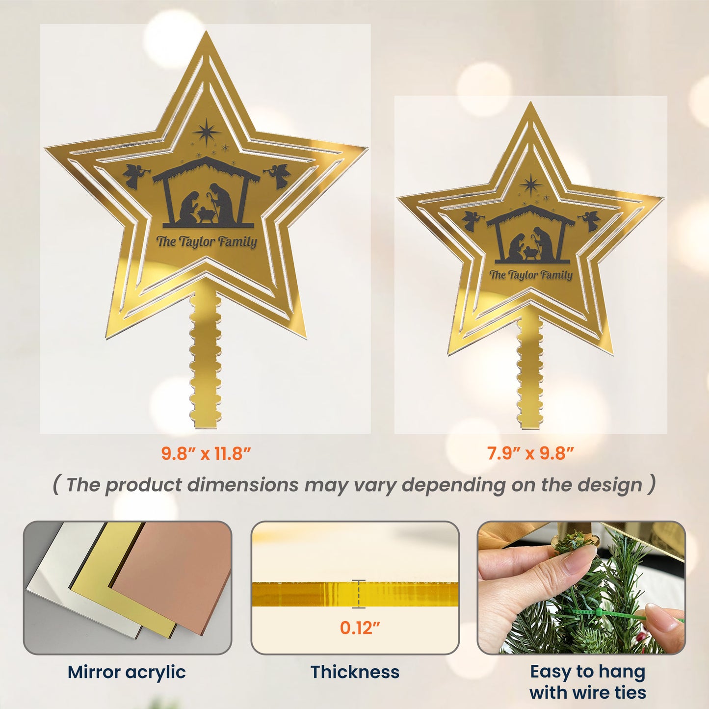 Rustic Nativity Scene With Cross-Shaped Christmas - Personalized Christmas Tree Topper