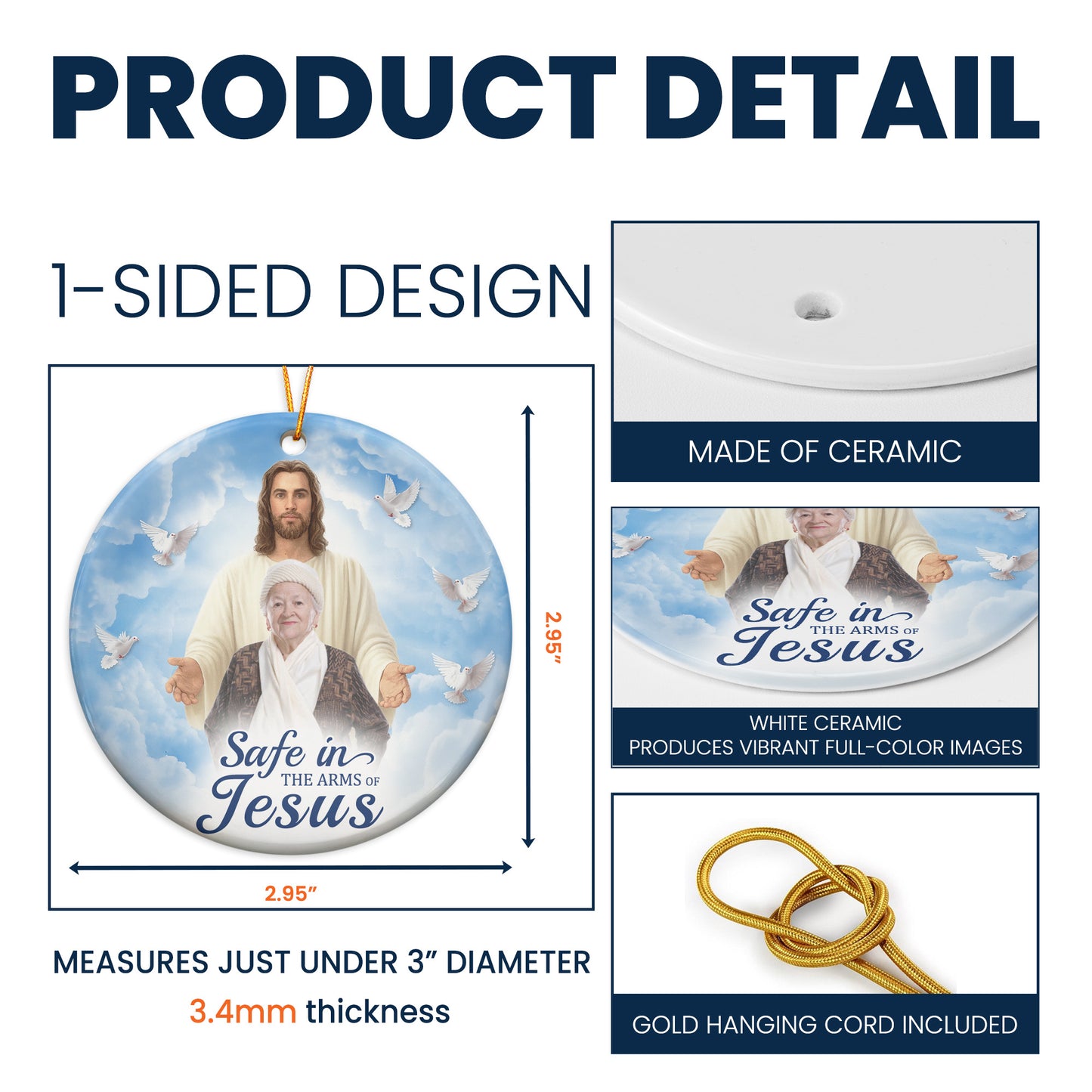 Safe In The Arms Of Jesus Memorial Christmas Ornament - Personalized Ceramic Photo Ornament