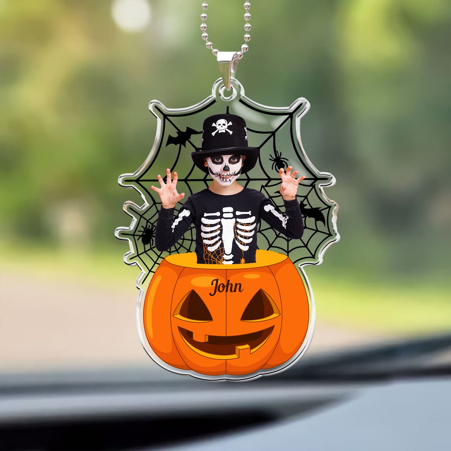 Scary Monster Kid In The Pumpkin Halloween Gift - Personalized Rear View Mirror Accessory, Halloween Ornament