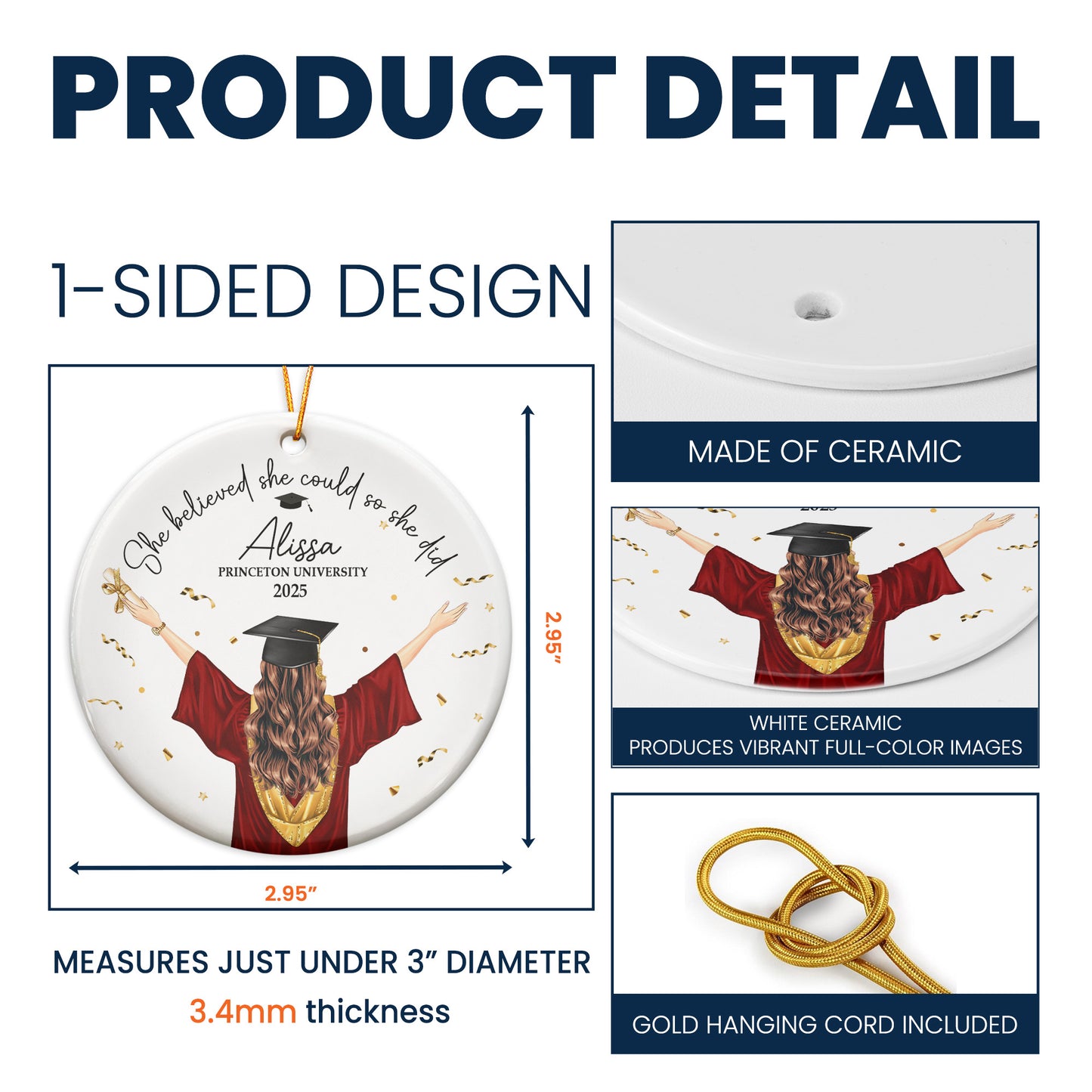 She Believed She Could So She Did Graduation Gift - Personalized Ceramic Ornament