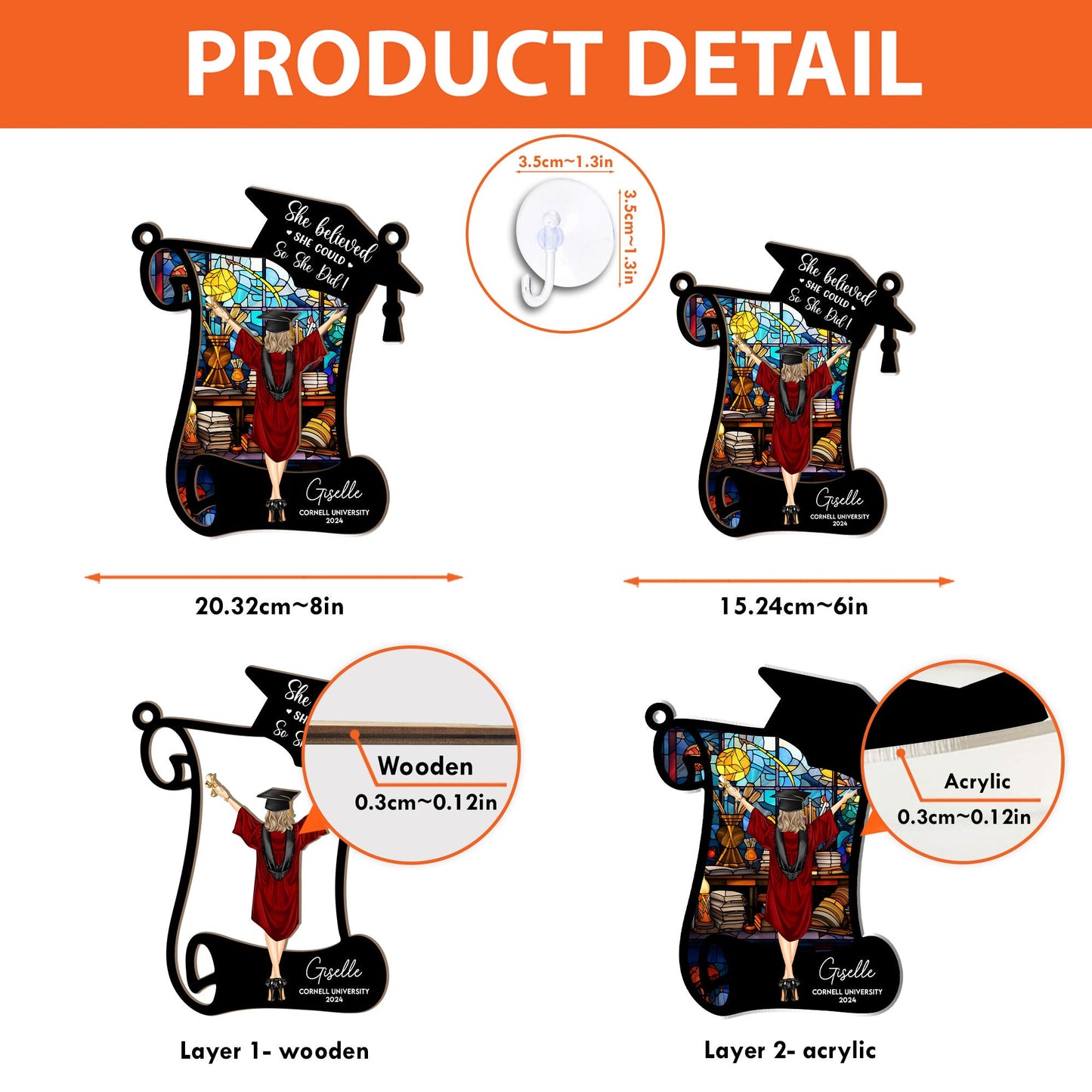 She Believed She Could So She Did! - Personalized Window Hanging Suncatcher Ornament