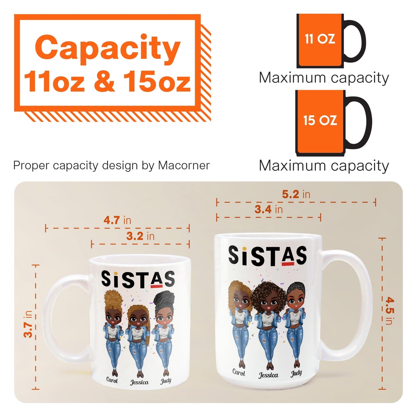 Sistas - Personalized Mug - Birthday Gift For Bestie, Best Friend, BFF, Sista, Colleague - Denim Chibi Girl