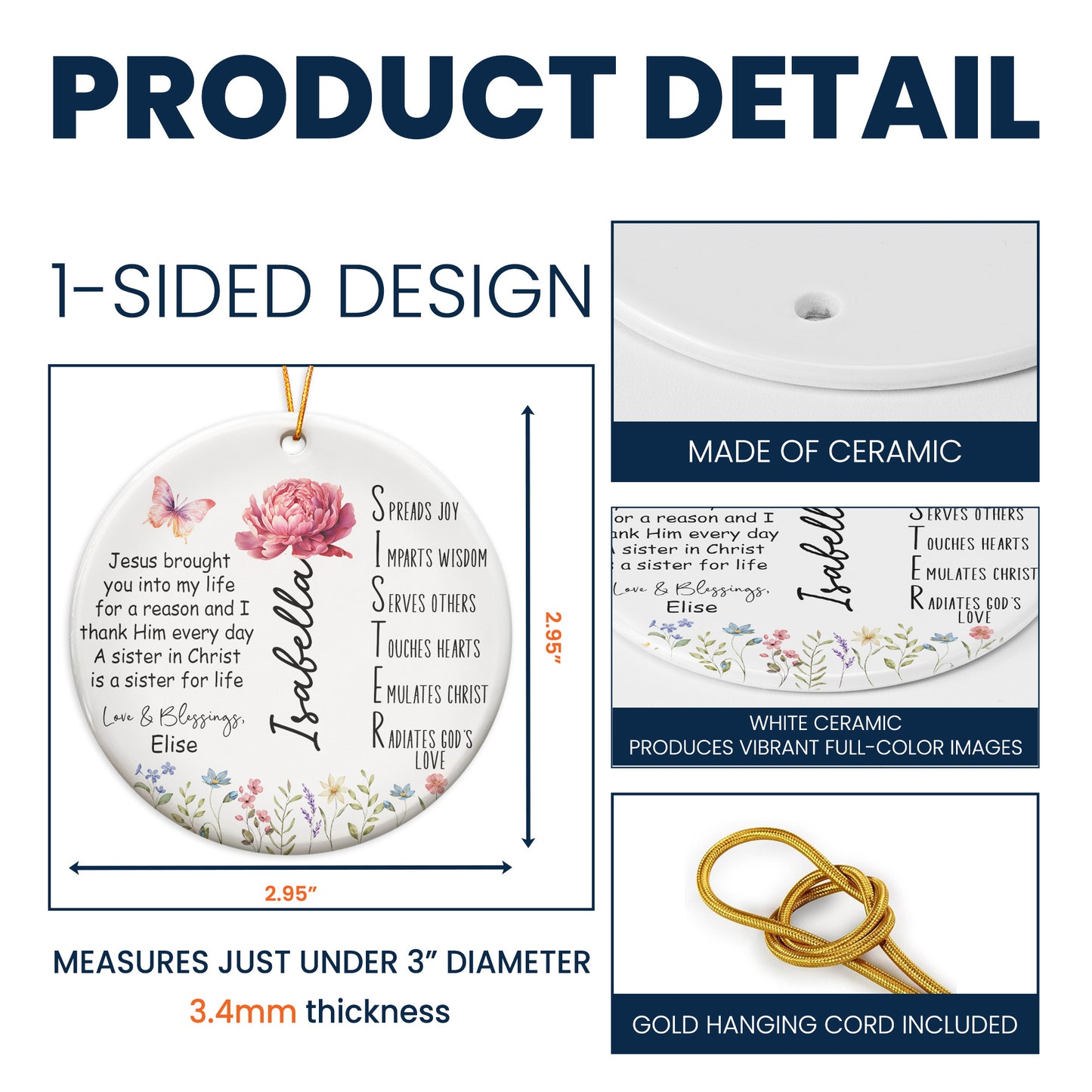 Sister Acronym Christian Friendship Gift - Sister In Christ - Personalized Ceramic Ornament