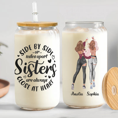 Sisters Are Always Close At Heart Gift For Friends - Personalized Clear Glass Cup