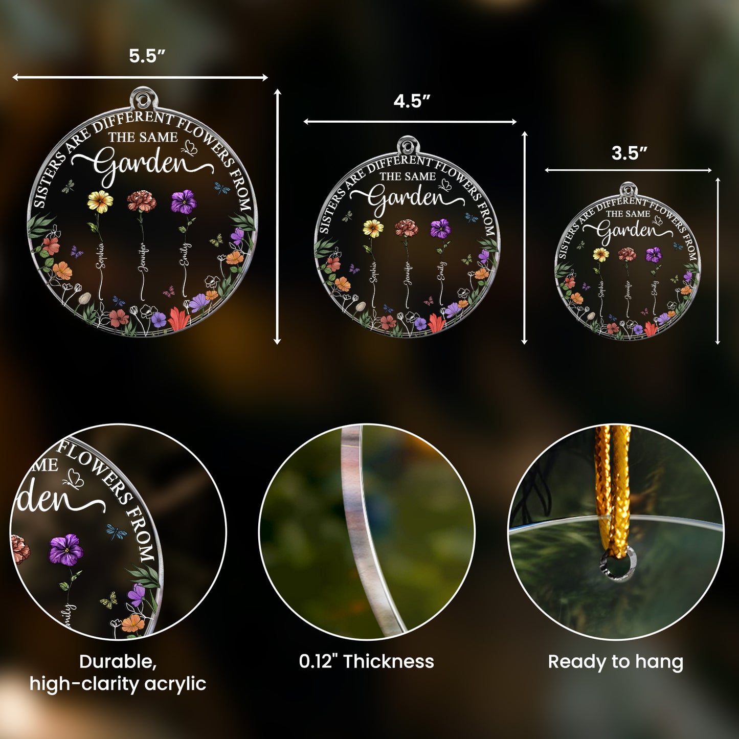 Sisters Are Different Flowers Christmas Ornament - Personalized Acrylic Ornament