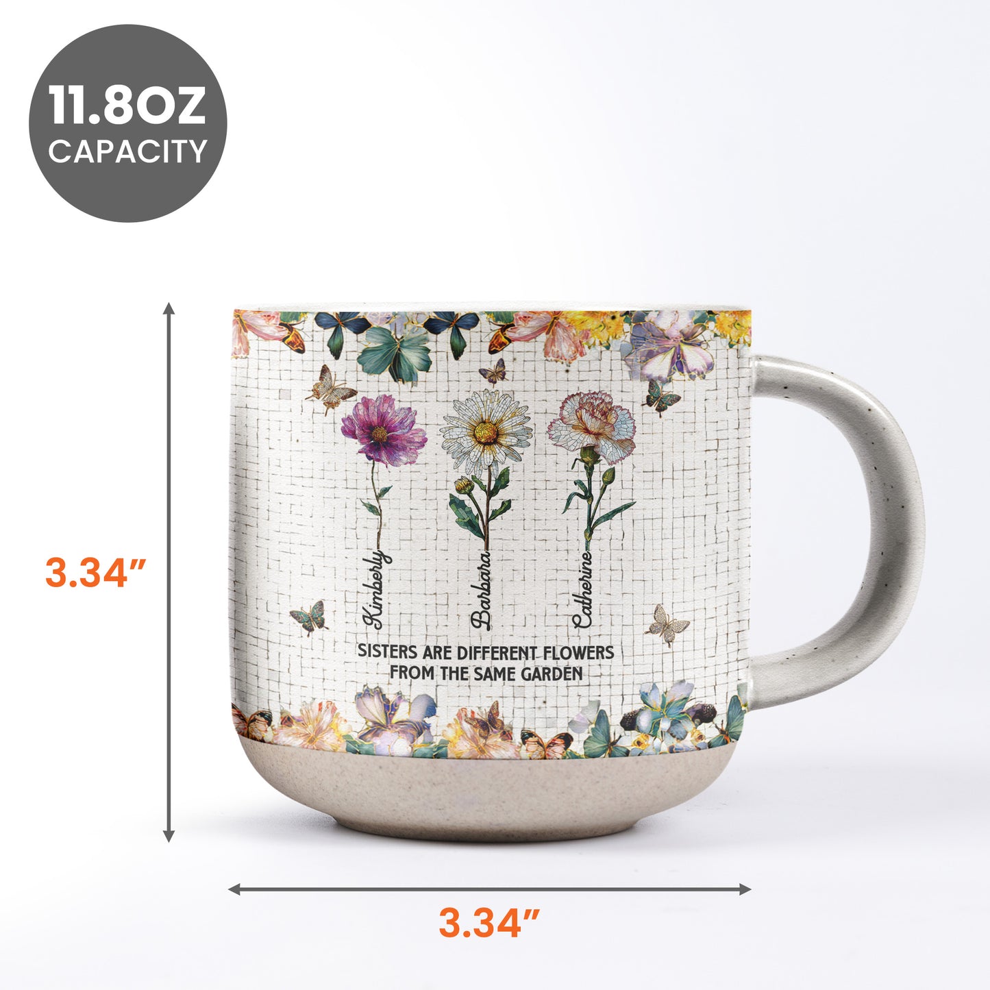 Sisters Are Different Flowers From The Same Garden - Personalized Pottery Mug