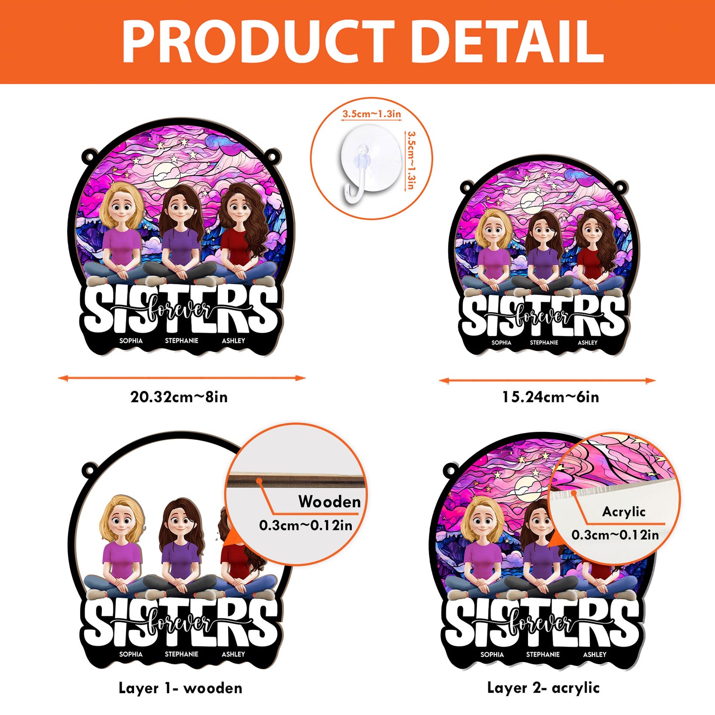 Sisters Bestie Forever New Style - Personalized Window Hanging Suncatcher Ornament
