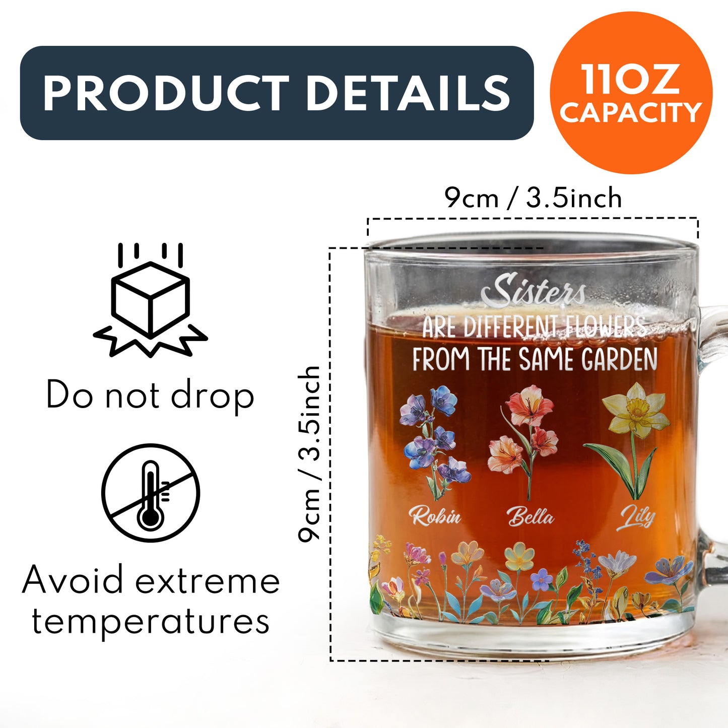 Sisters Different Flowers From The Same Garden Gift For Her - Personalized Glass Mug