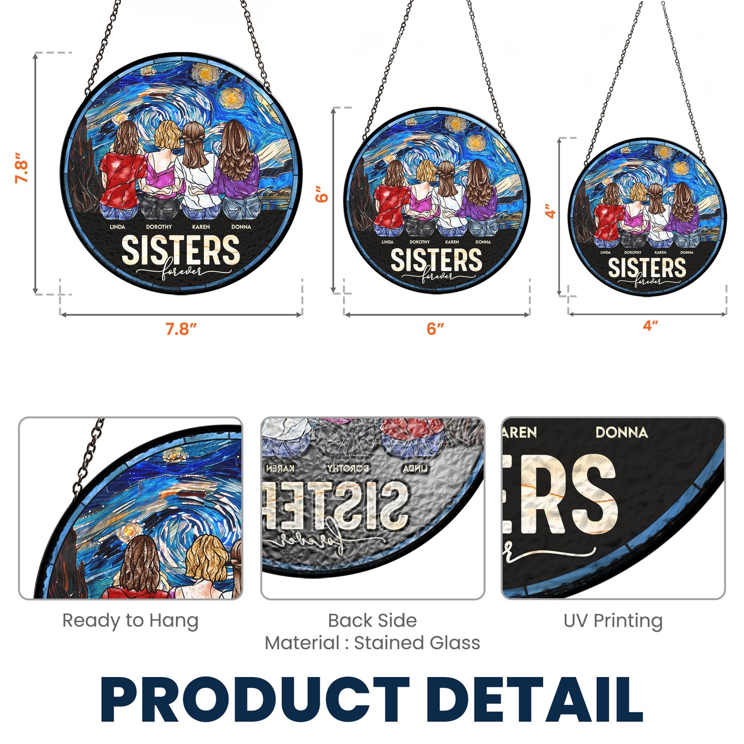 Sisters Forever - Personalized Stained Glass Window Hanging Suncatcher