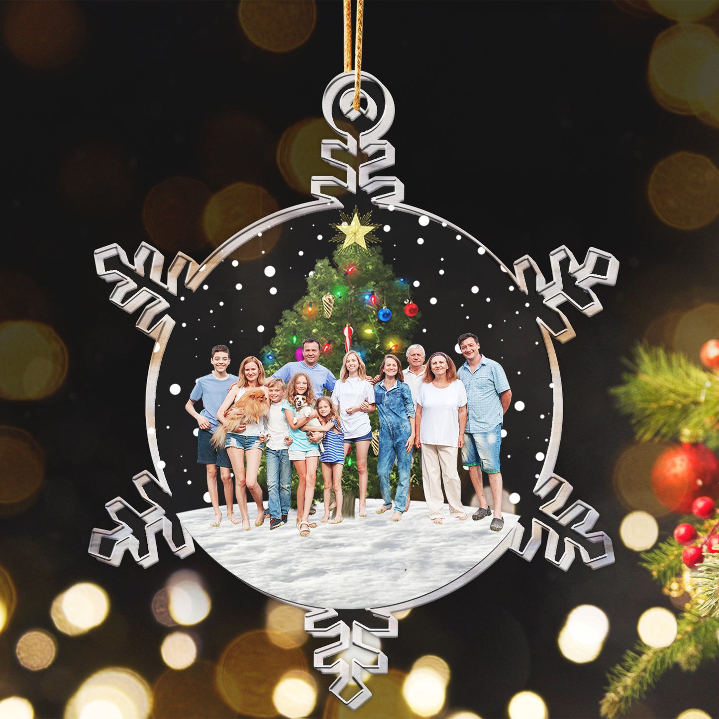 Snowflakes, Christmas tree Custom Photo Family, Friends - Personalized Acrylic Photo 2025 Christmas Ornament