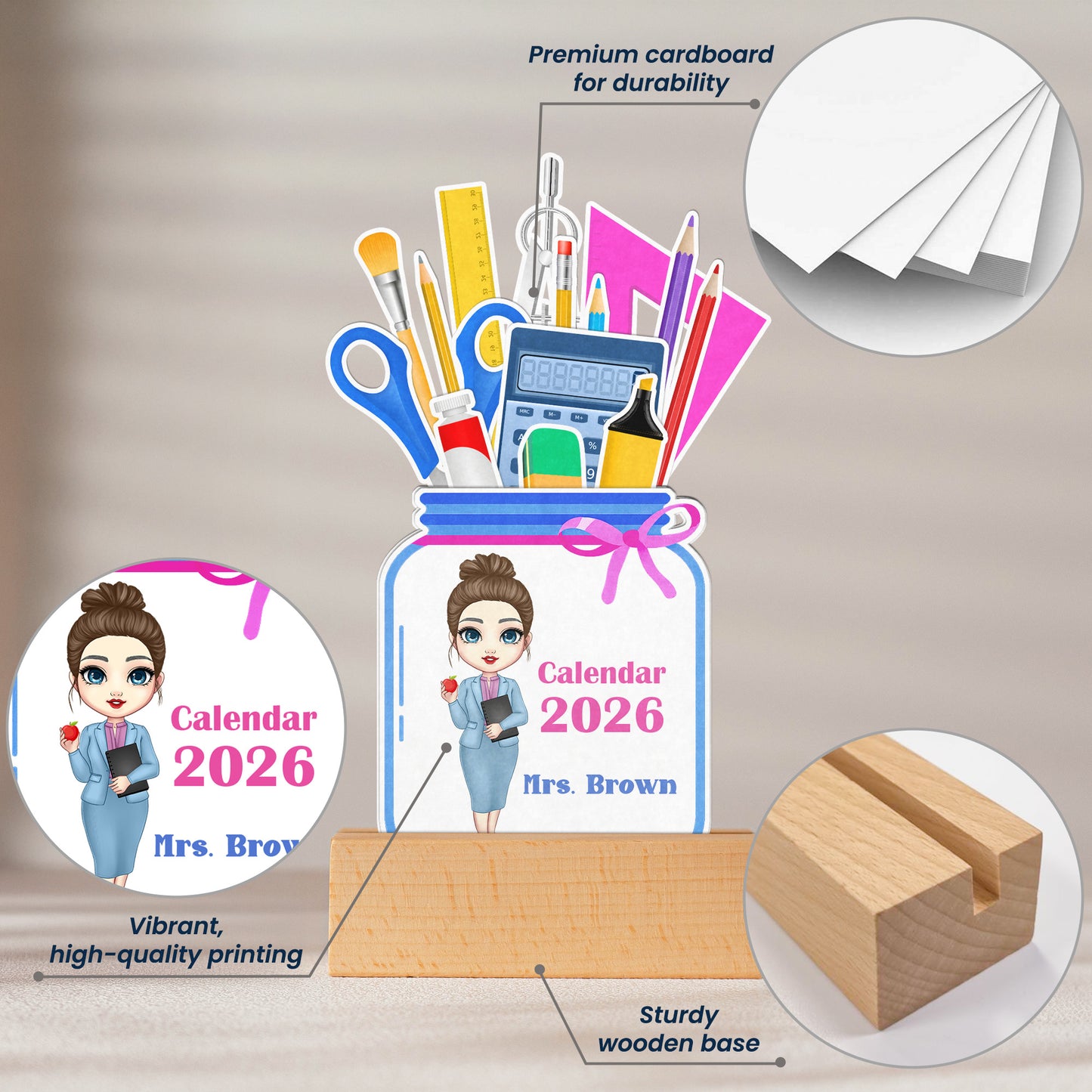 Teacher Personalized Gift - Teacher Desk Decoration - Custom Easel Calendar 2026