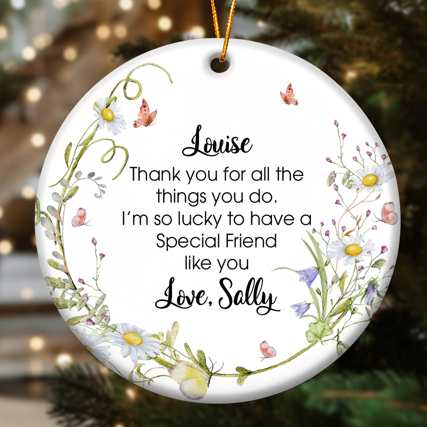 Thank You Gifts For Friends, Family, Mom & Daughters, Coworkers - Personalized Ceramic Ornament