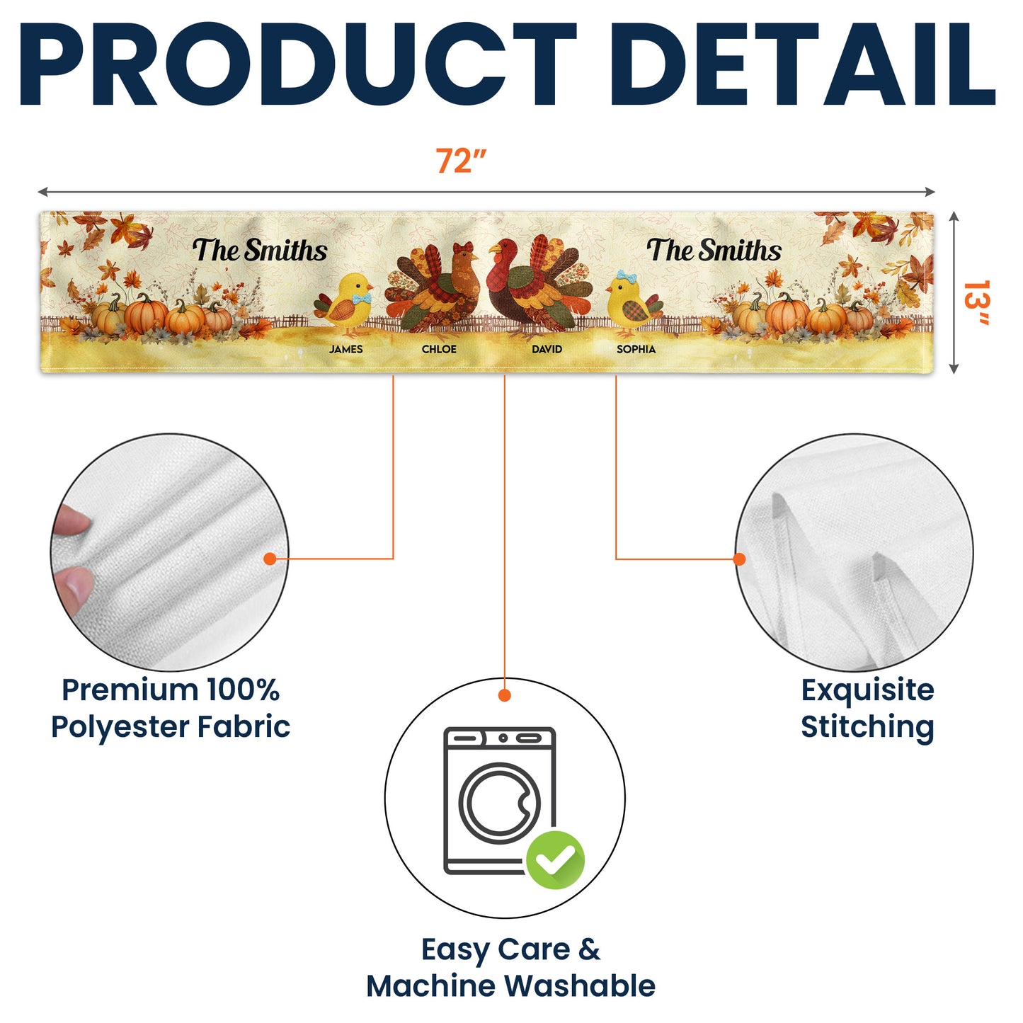 Thankful Goose Turkey Autumn Leaves Cozy Fall Decor - Personalized Table Runner