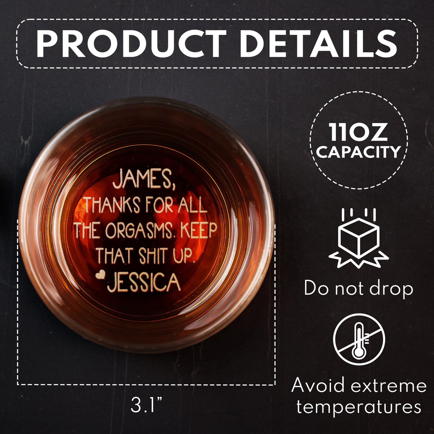 Thanks For All The Orgasms Anniversary Gift For Him - Personalized Engraved Whiskey Glass - Christmas Gift For Husband