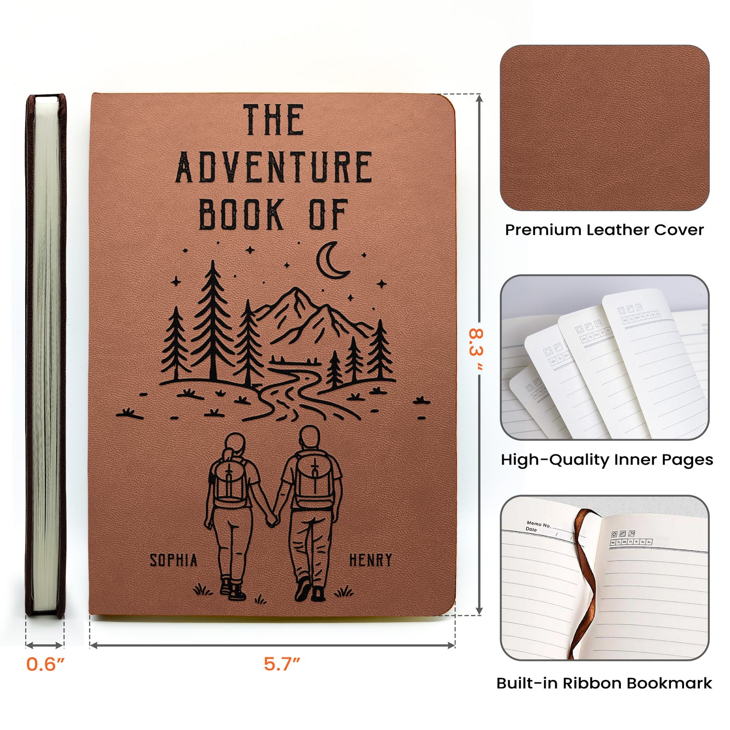 The Adventure Book Of Camping Couple - Personalized Leather Journal