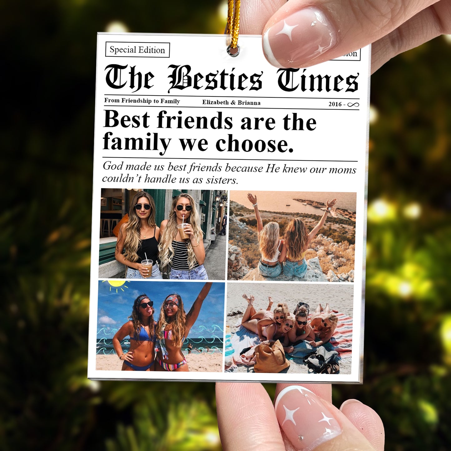 The BFF Times - Friendship Gifts Newspaper - Personalized Acrylic Photo Ornament - Christmas Gift For Friend