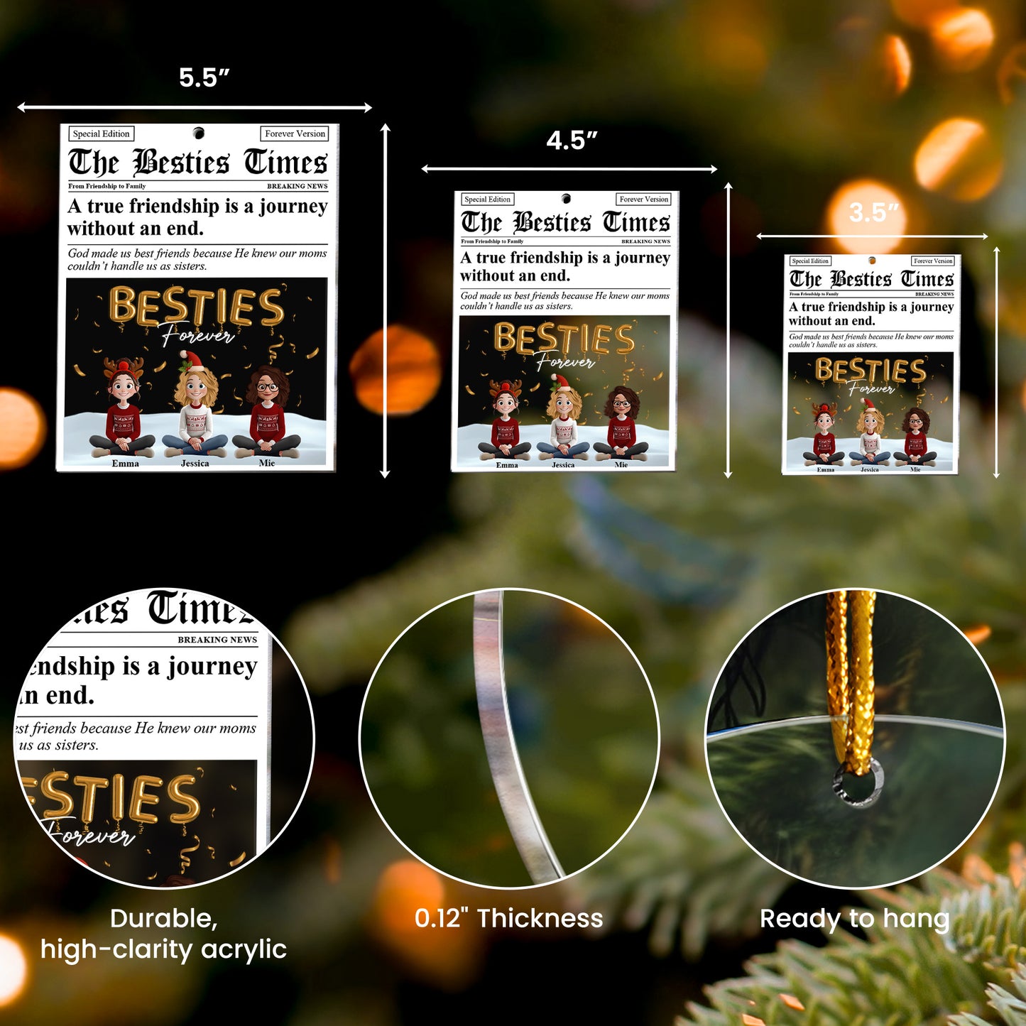 The Besties Times - Friendship Gifts Newspaper - Personalized Acrylic Ornament