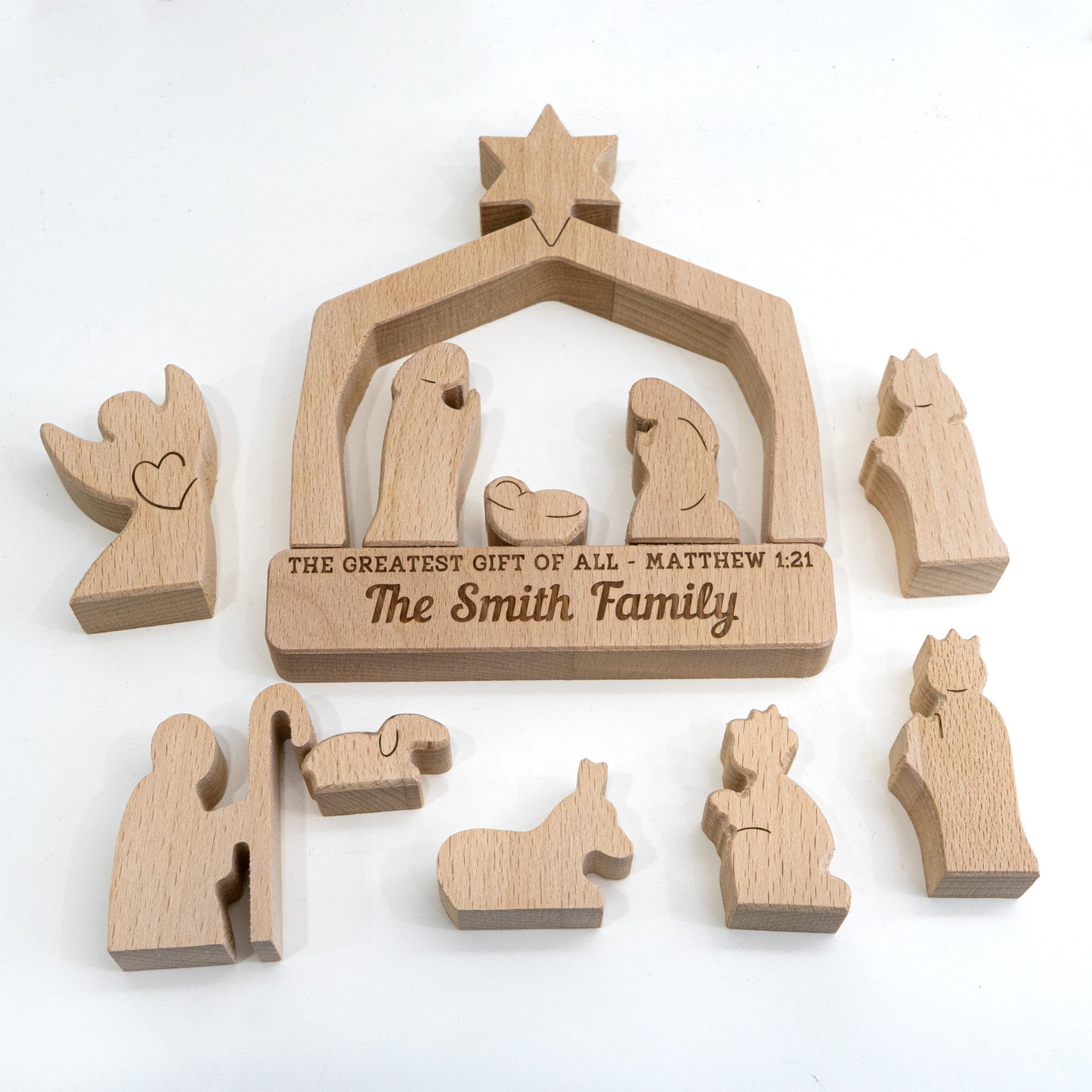 The Greatest Gift Of All - Personalized Wooden Nativity Scene Set