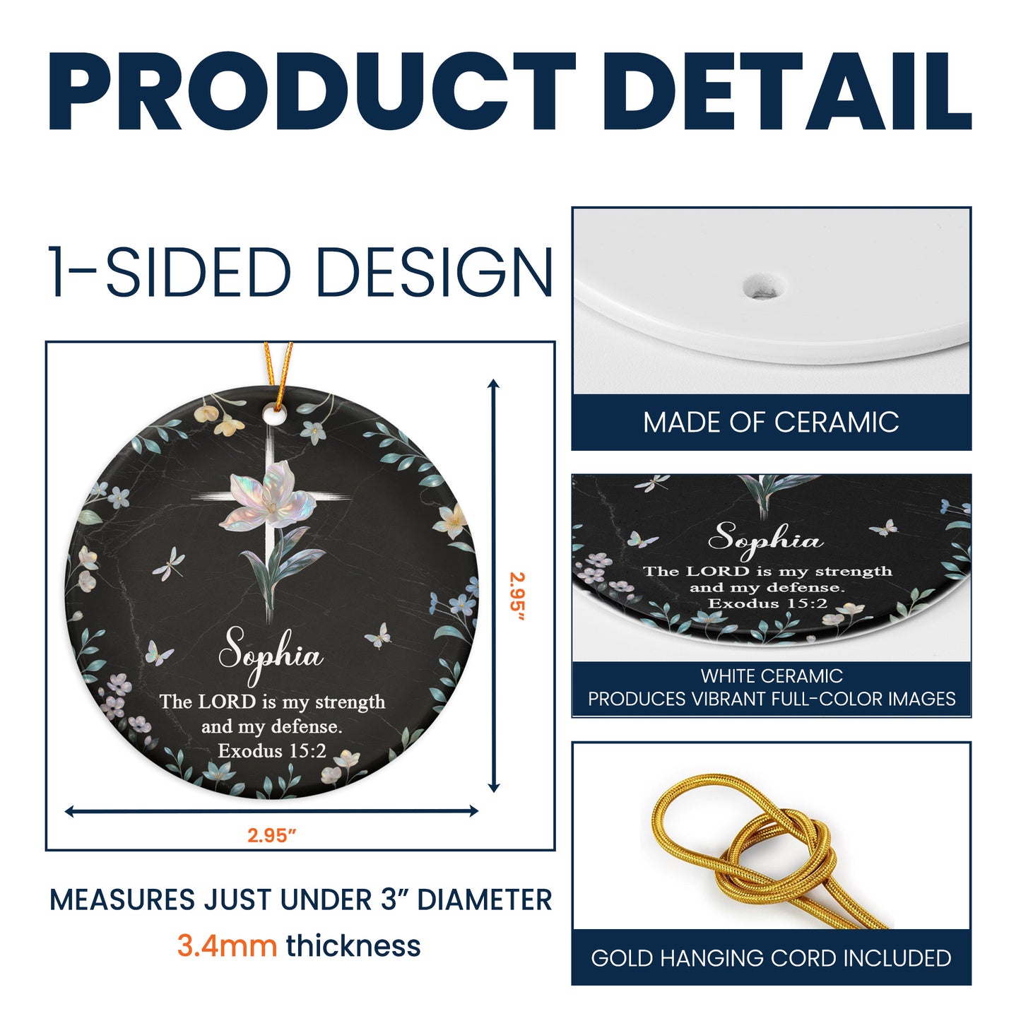 The Lord Is My Strength And My Defense - Personalized Ceramic Ornament