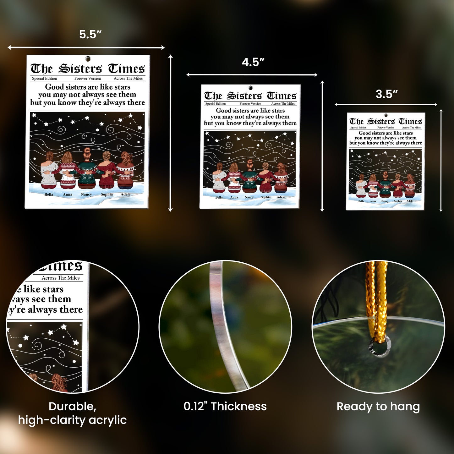 Christmas Family, Sisters, Siblings Together - Personalized Acrylic Ornament