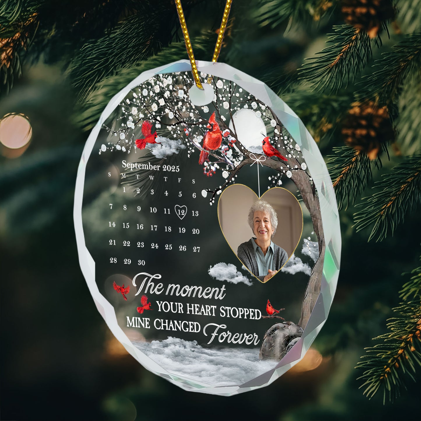 The Moment Your Heart Stopped Mine Changed Forever - Personalized Glass Photo Ornament