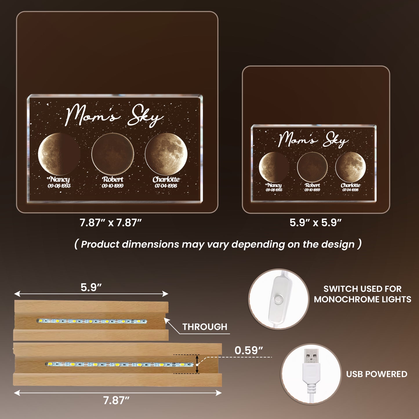 The Moon When You Become The Mother - Custom Moons Phase - Personalized LED Night Light