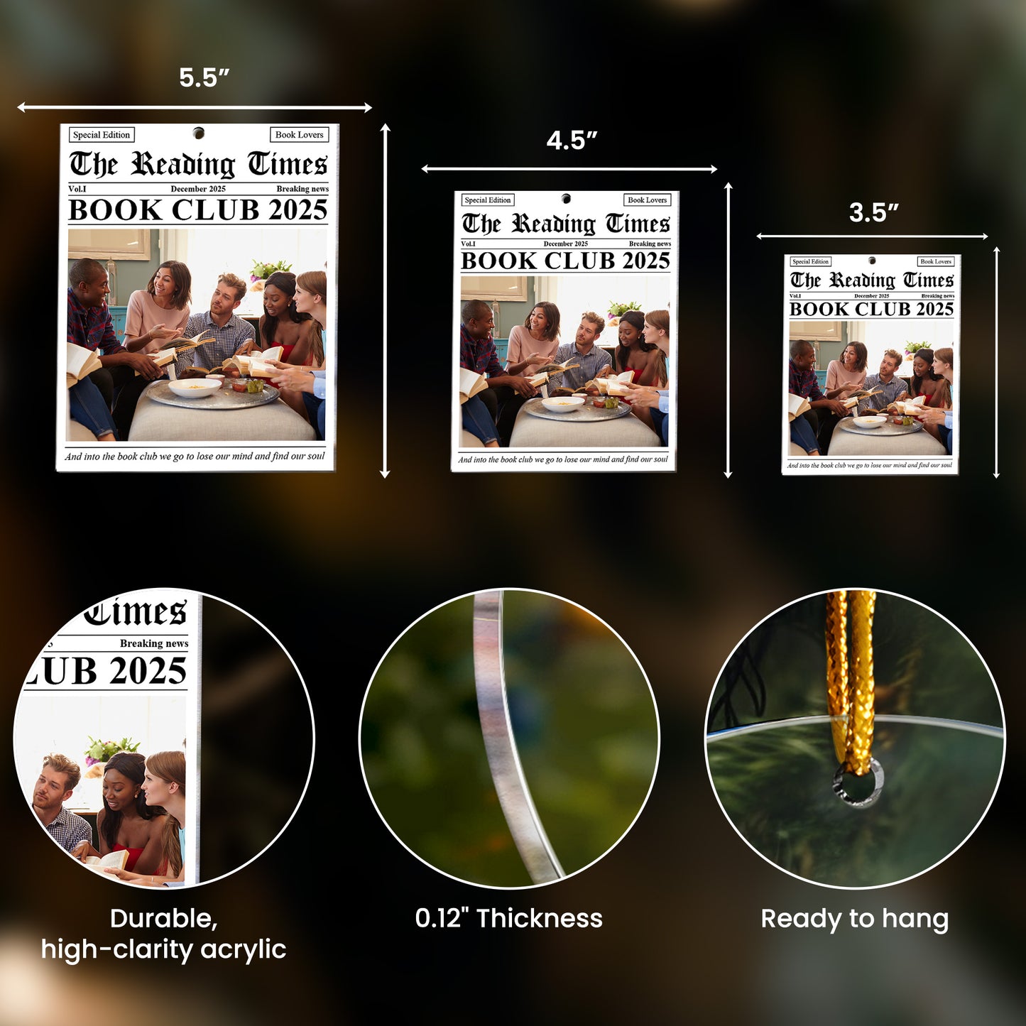 The Reading Times Book Club Newspaper - Personalized Acrylic Photo Ornament