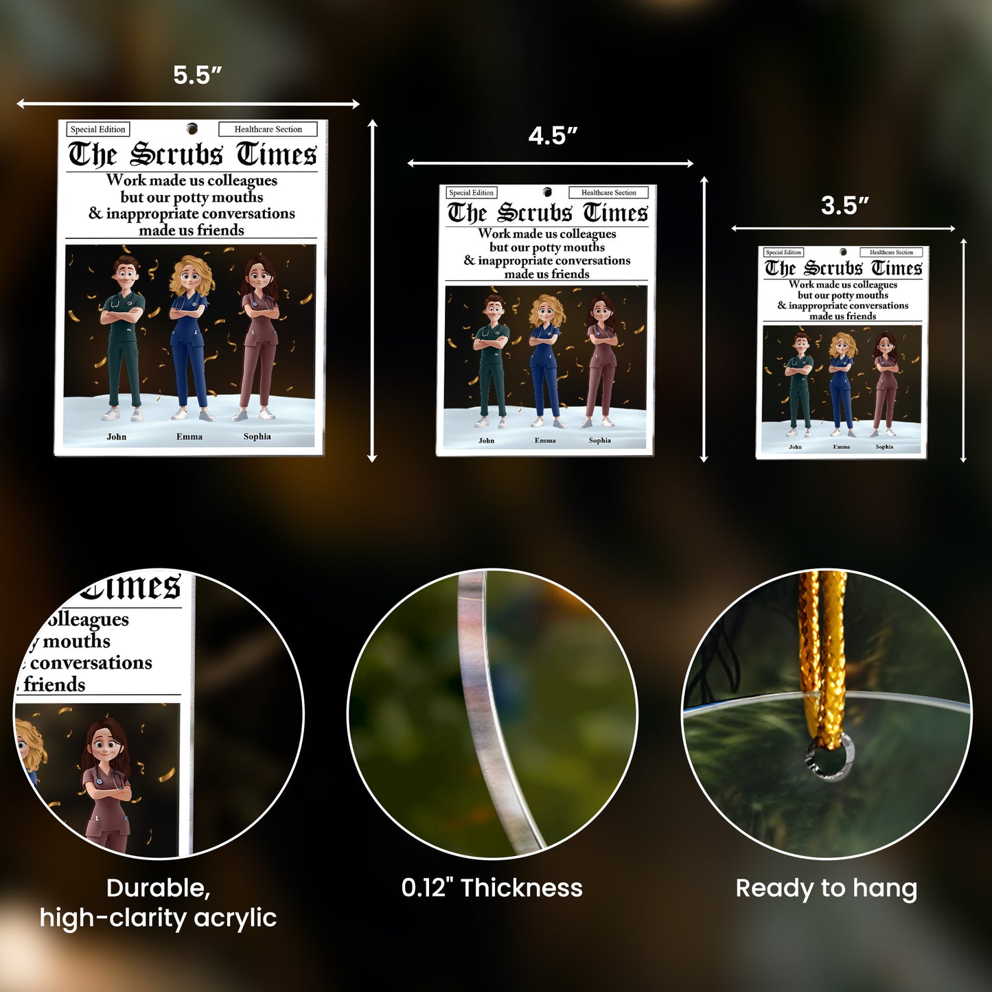 The Scrubs Times - Nurse Newspaper Custom - Personalized Acrylic Ornament