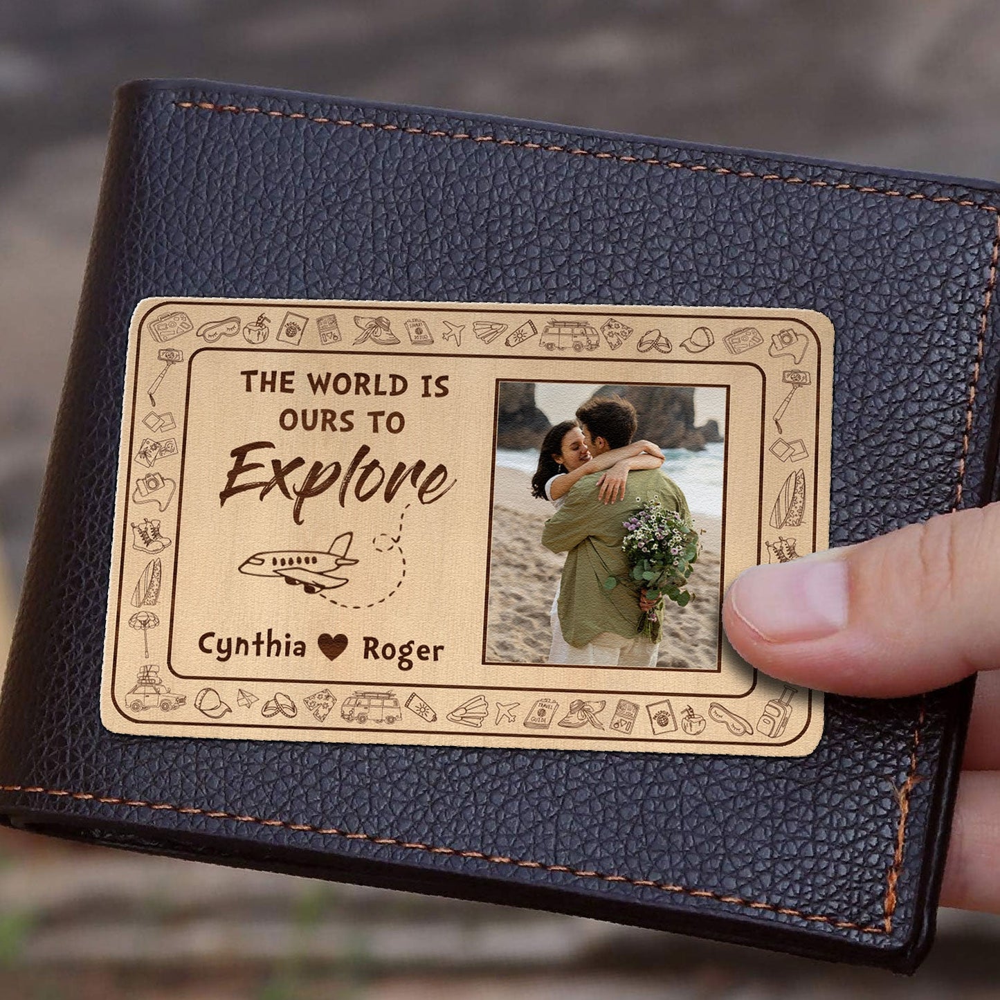 The World Is Ours To Explore - Personalized Photo Aluminum Wallet Card