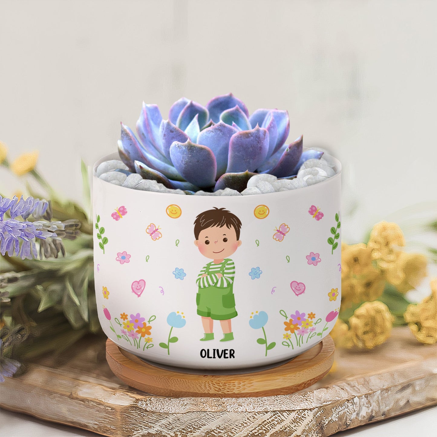This Tree Grown By Me Gift For Kids - Personalized Ceramic Plant Pot With Tray