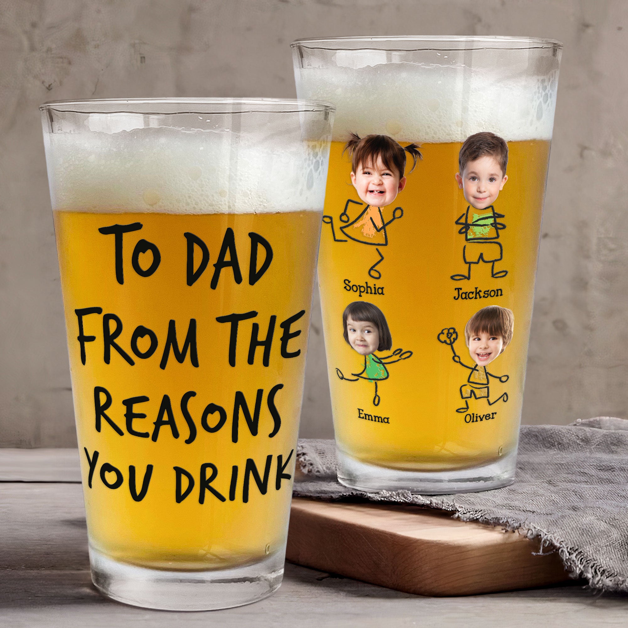 To Dad From The Reasons You Drink - Personalized Photo Beer Glass