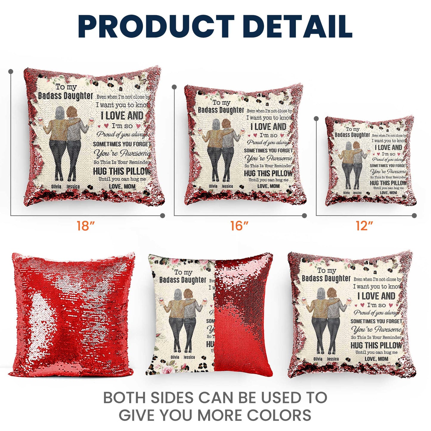 To My Daughter Gift Hug This Pillow Until You Can Hug Me - Custom Sequin Pillow