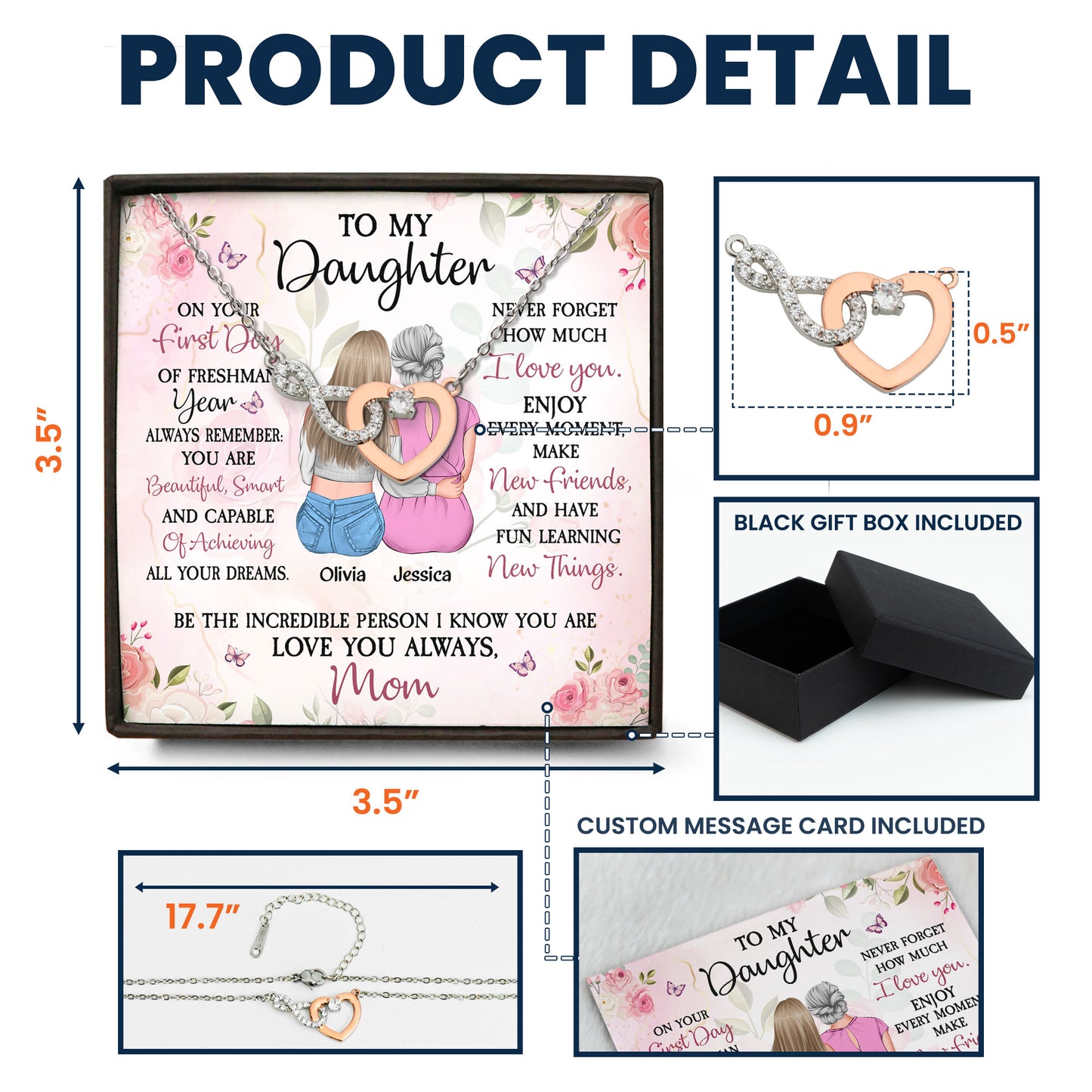 To My Daughter On Your First Day Of Freshman - Personalized Infinity Heart Necklace