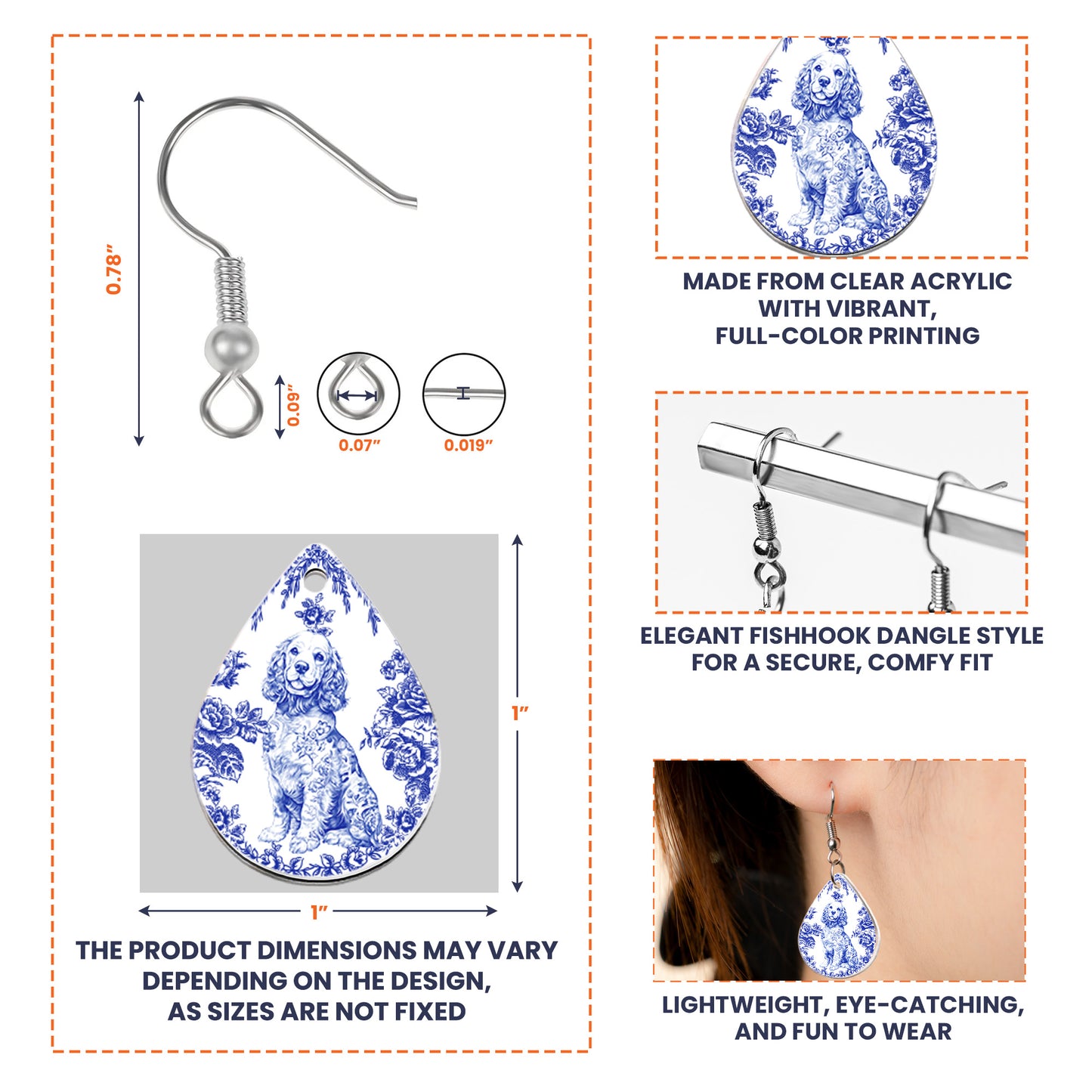 Toile De Jouy Dog Custom Breeds French Style - Personalized Acrylic Earrings