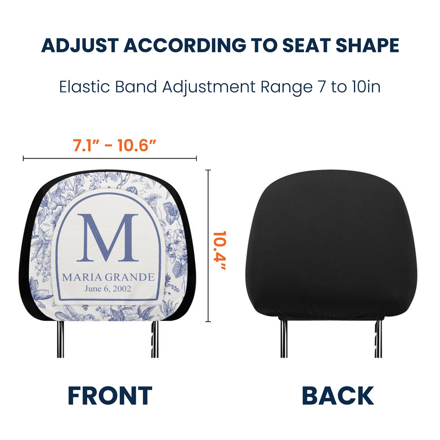 Toile De Jouy Initial Name Letter - Personalized Car Headrest Covers