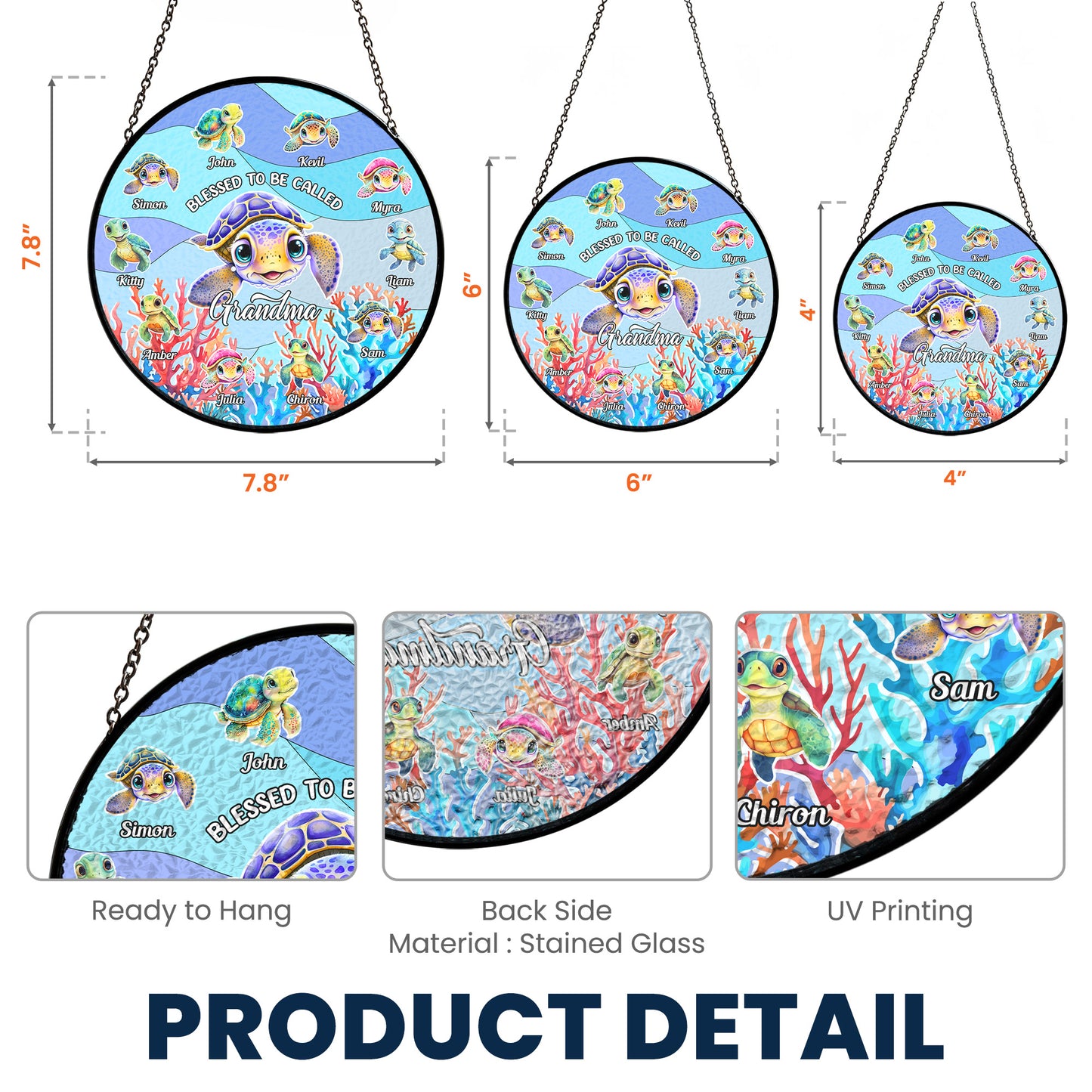 Turtley Grandma - Personalized Stained Glass Window Hanging Suncatcher