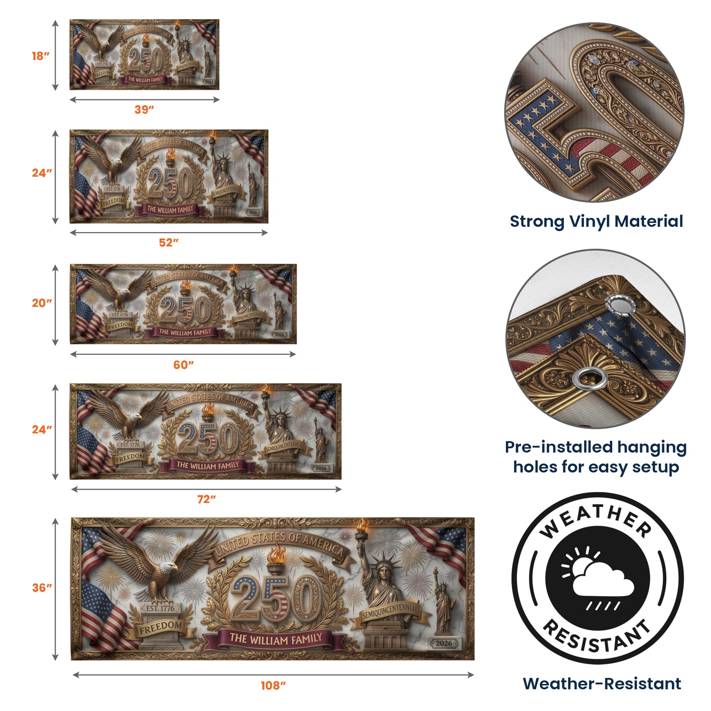 USA Semiquincentennial Decor Faux Pattern - Personalized Banner