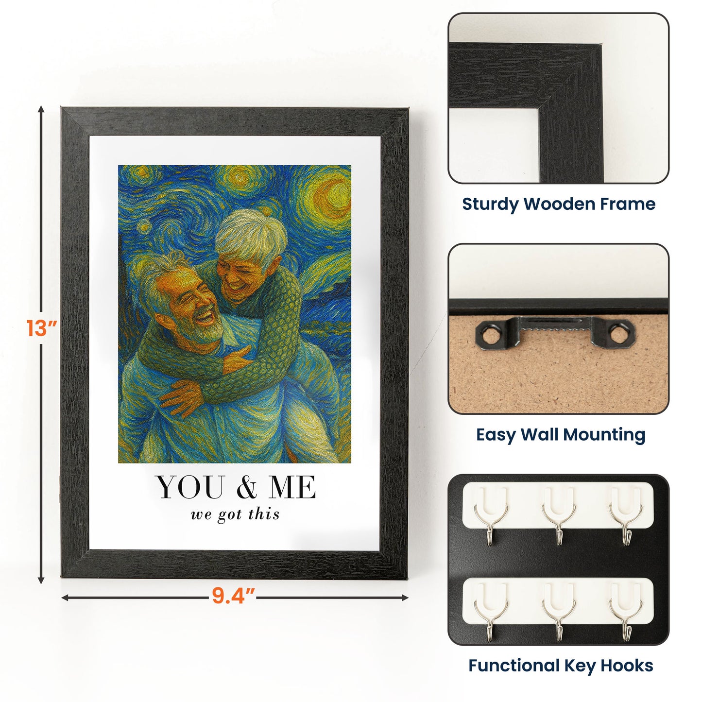 Van Gogh Wall Art You & Me We Got This - Personalized Hidden Key Holder Photo Frame