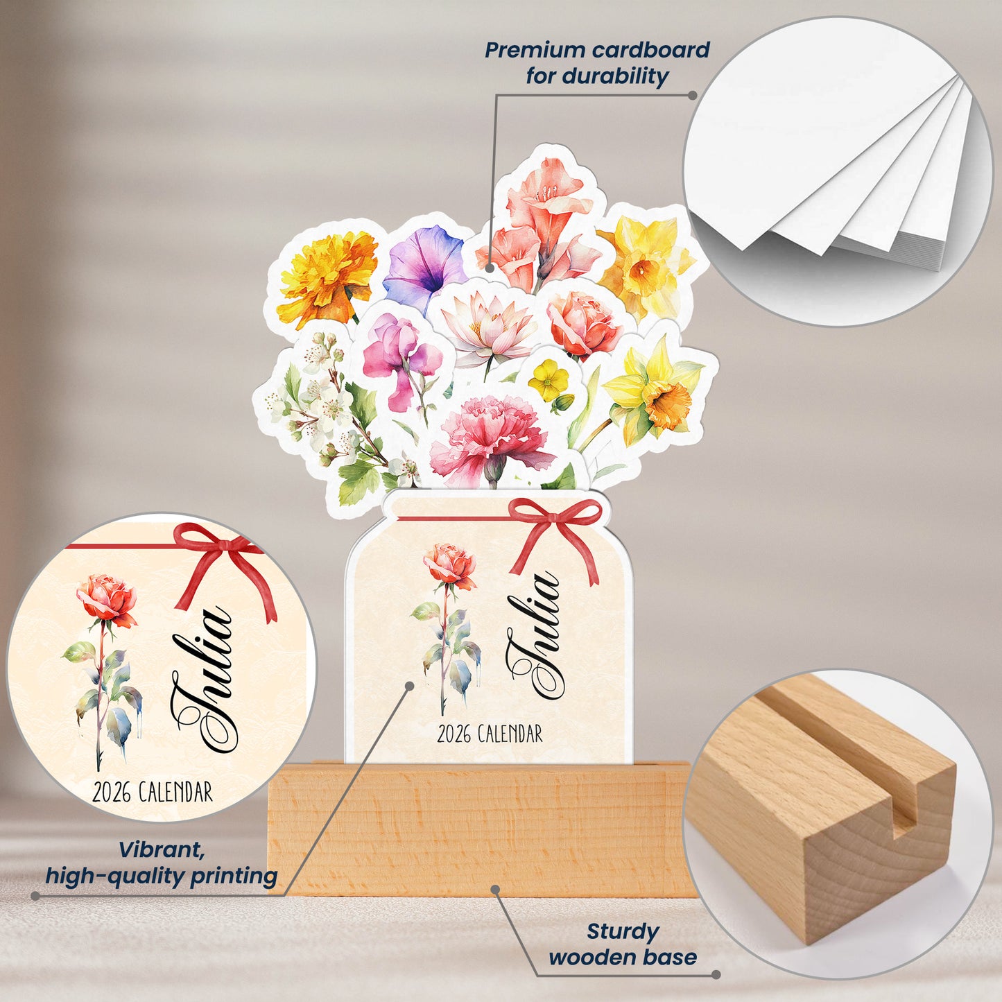 Water Color Birth Flower - Custom Easel Calendar 2026