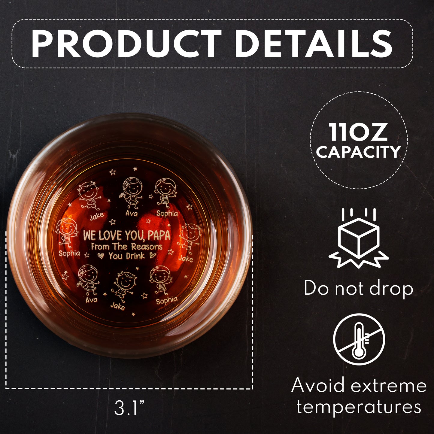 We Love You, Papa From The Reasons You Drink - Custom Title For Dad, Grandpa - Personalized Engraved Whiskey Glass