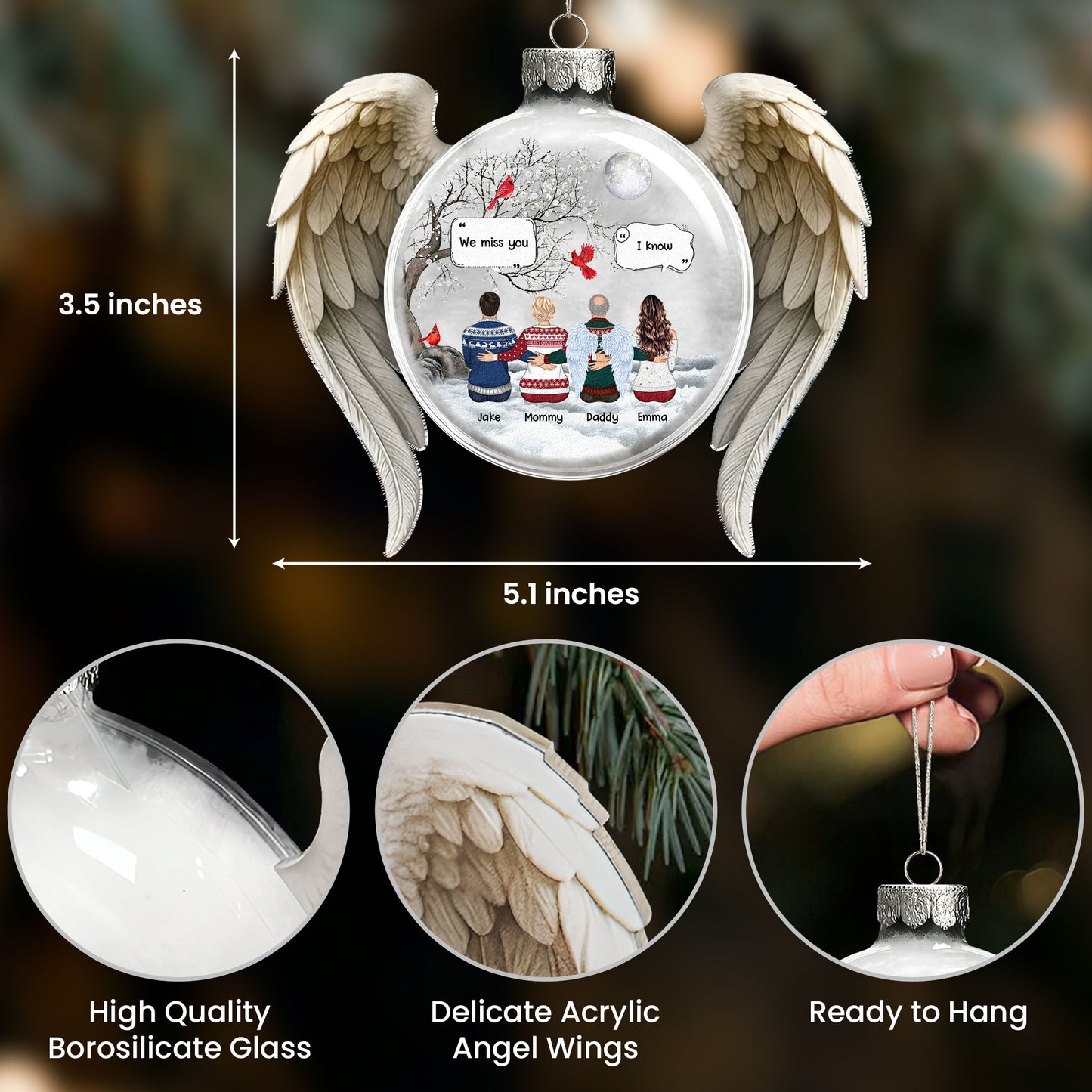 We Miss You Memorial Christmas Ornament - Personalized Memorial Glass Ornament