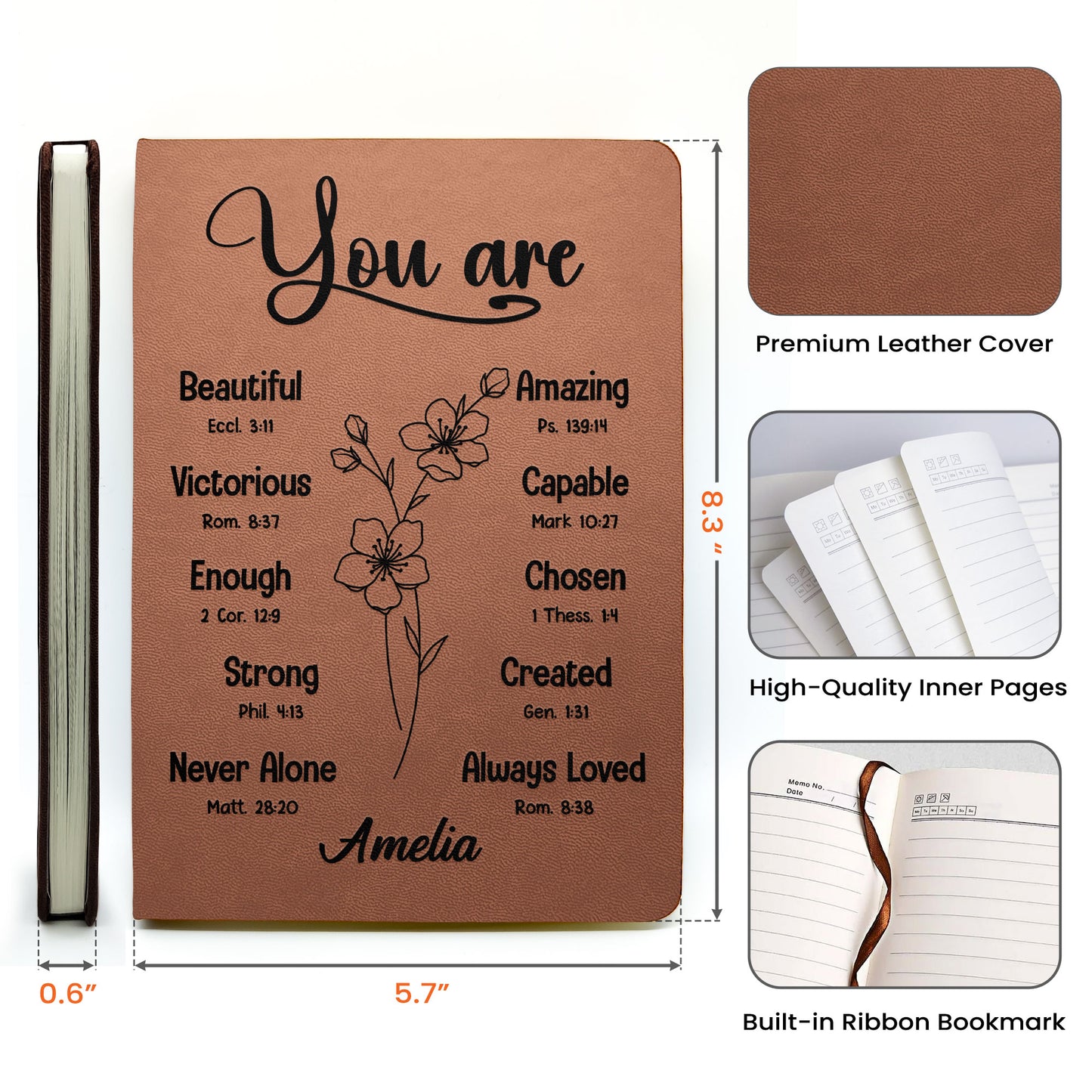 You Are Bible Verse Christian Gift For Women - Personalized Leather Journal